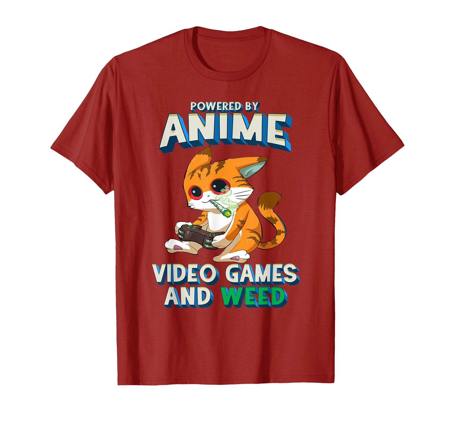 Powered By Anime Video Games Weed Kawaii Gamer Cat Cannabis T-Shirt