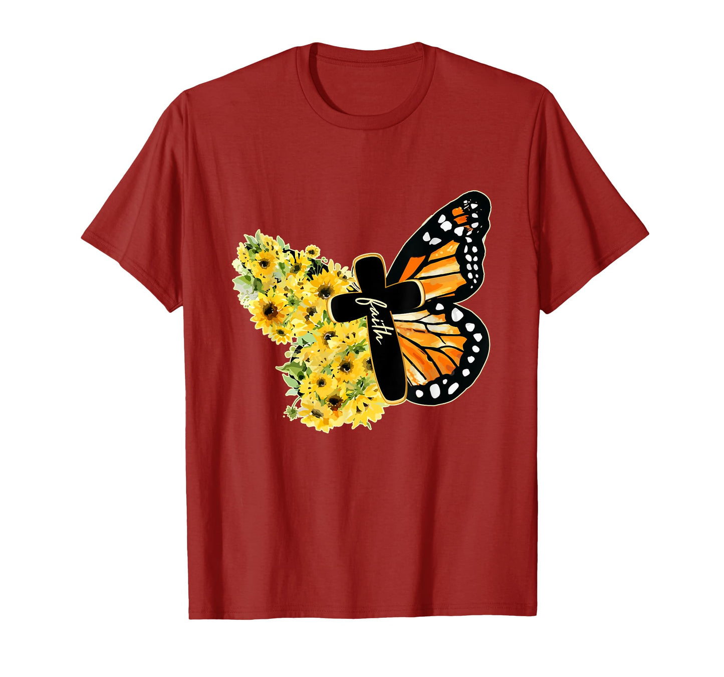 Faith Cross Sunflower Butterfly Christian Vintage T-Shirt