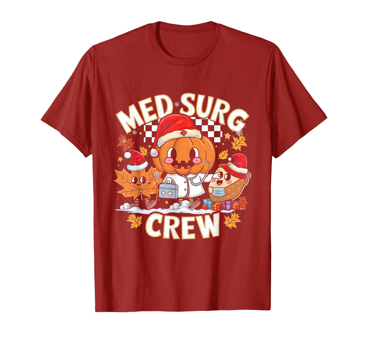 Med Surg Crew Pumpkin Pie Fall Leaf Thanksgiving Nurse Retro T-Shirt