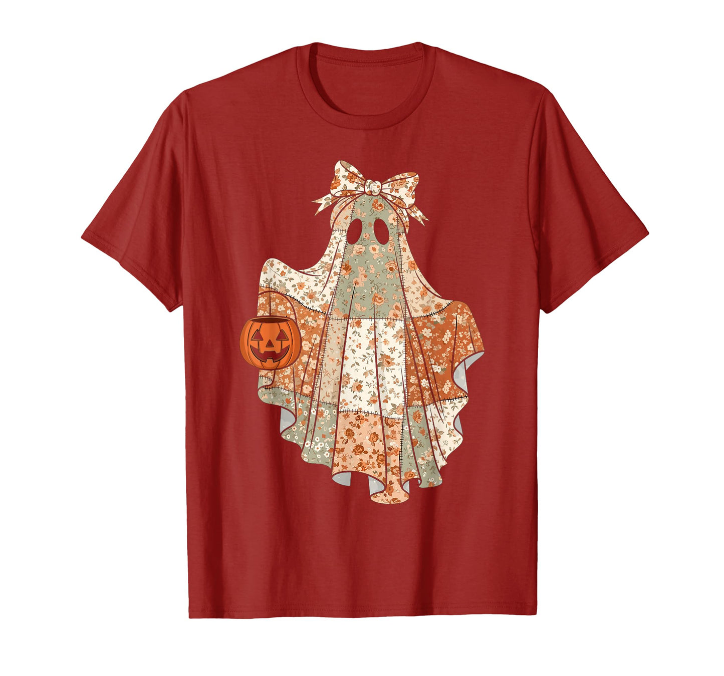 Vintage Floral Ghost Patchwork Cute Halloween T-Shirt