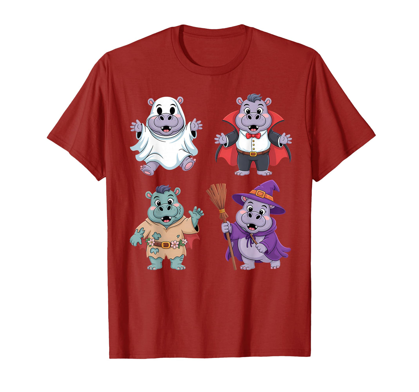 Kids Hippo Halloween Costume Funny Ghost Witch Zombie Boys T-Shirt