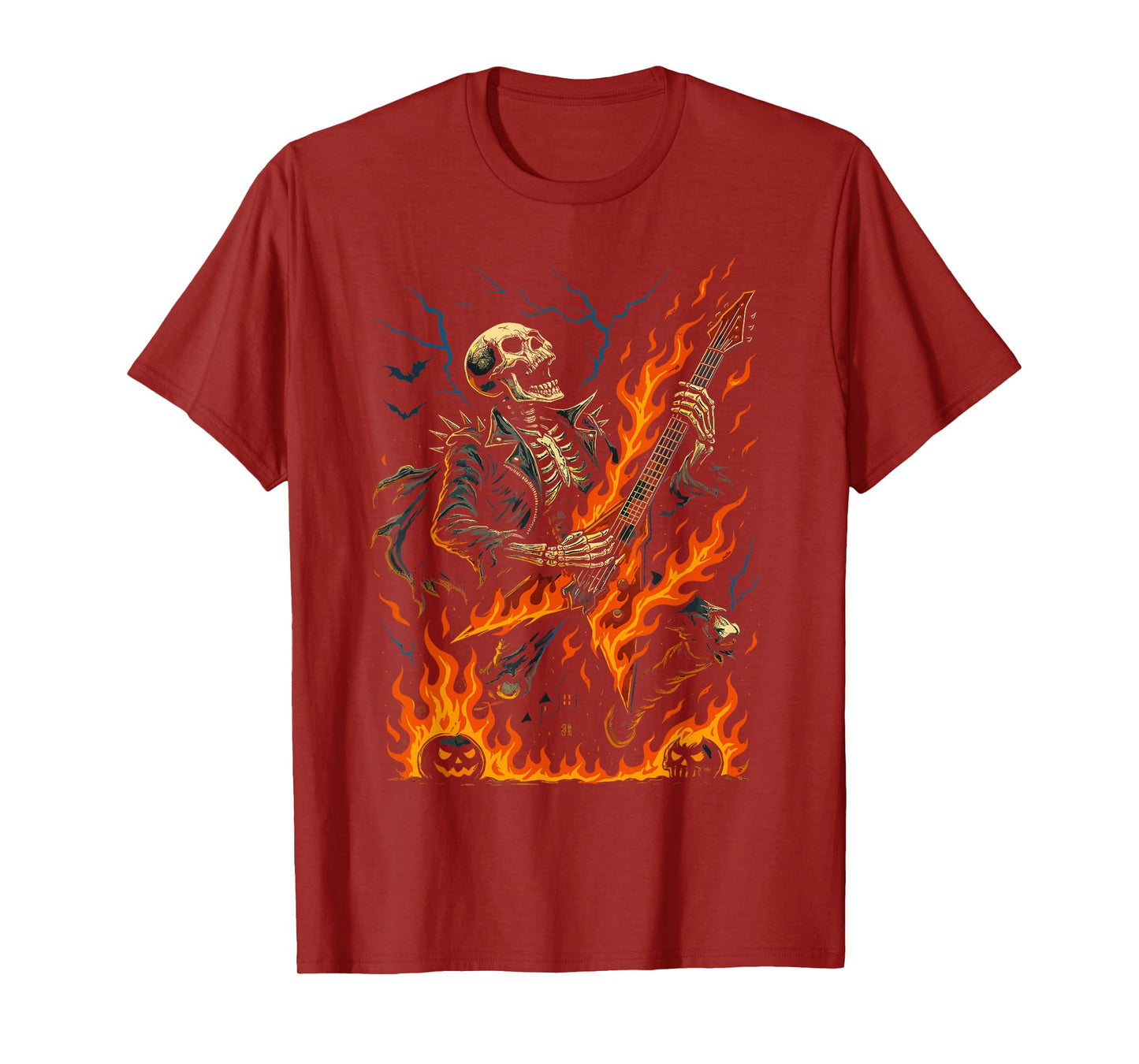 Rocking Skeleton Witch Guitar Halloween Ghost Pumpkin T-Shirt