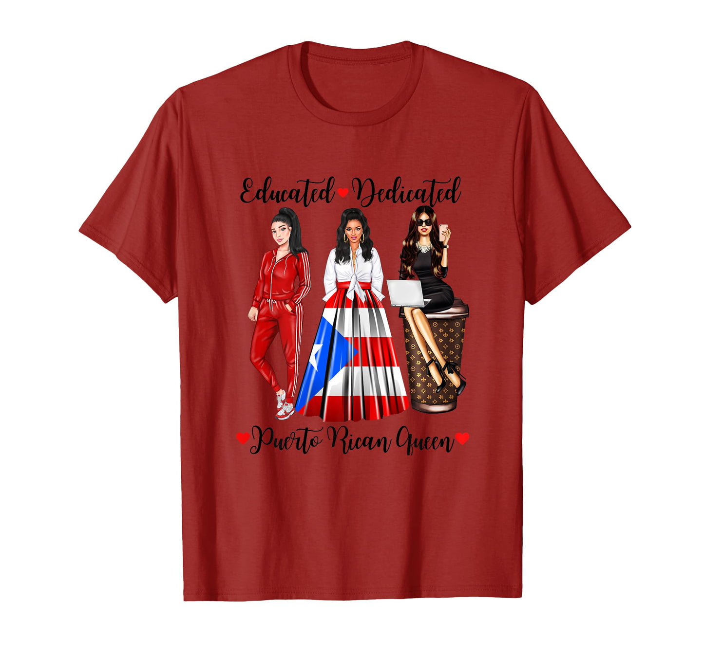 Educated Dedicated Puerto Rico Queen Flag Coffee Rican Woman T-Shirt