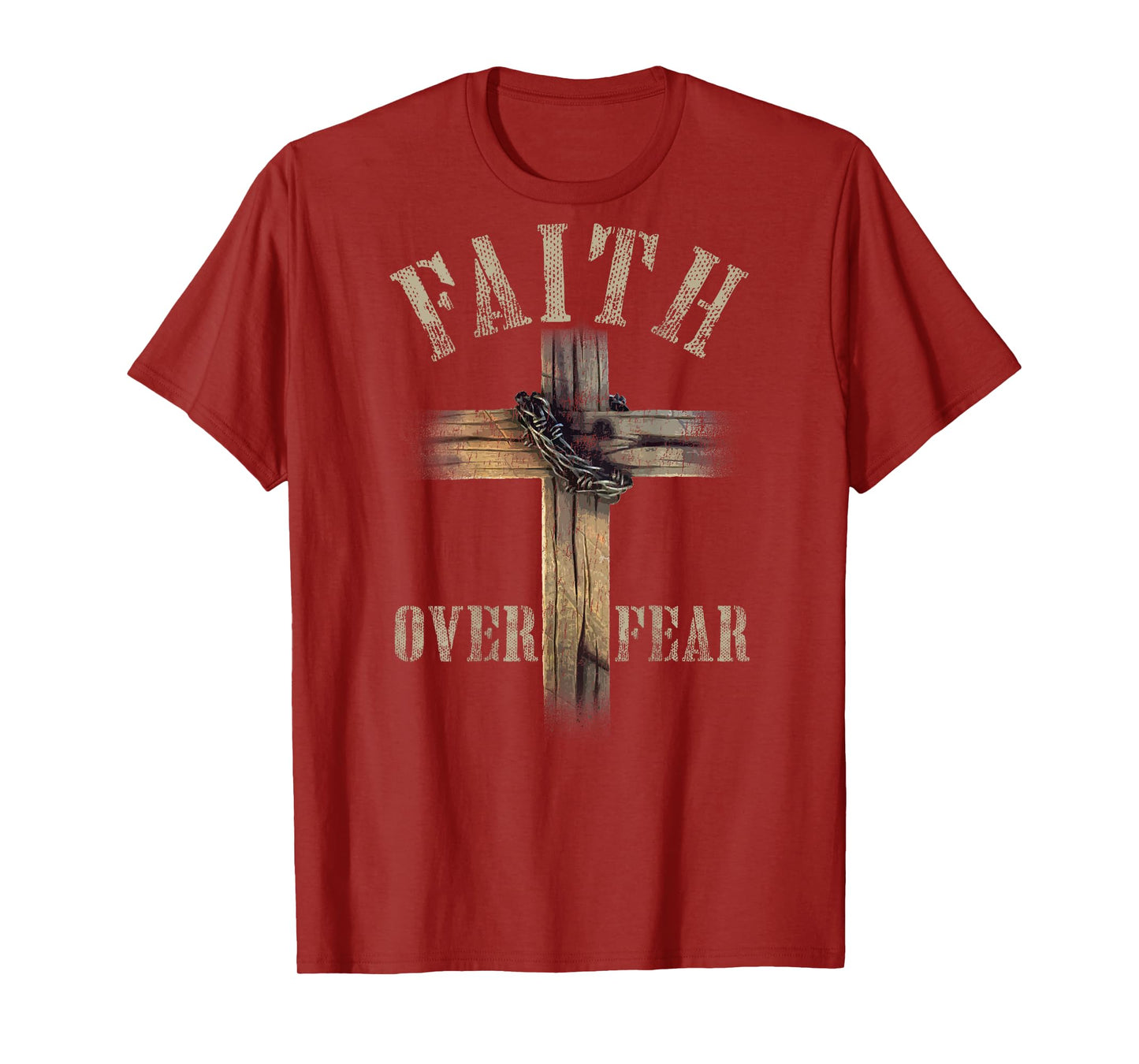 Faith Over Fear American Christian Cross God Jesus (on back) T-Shirt