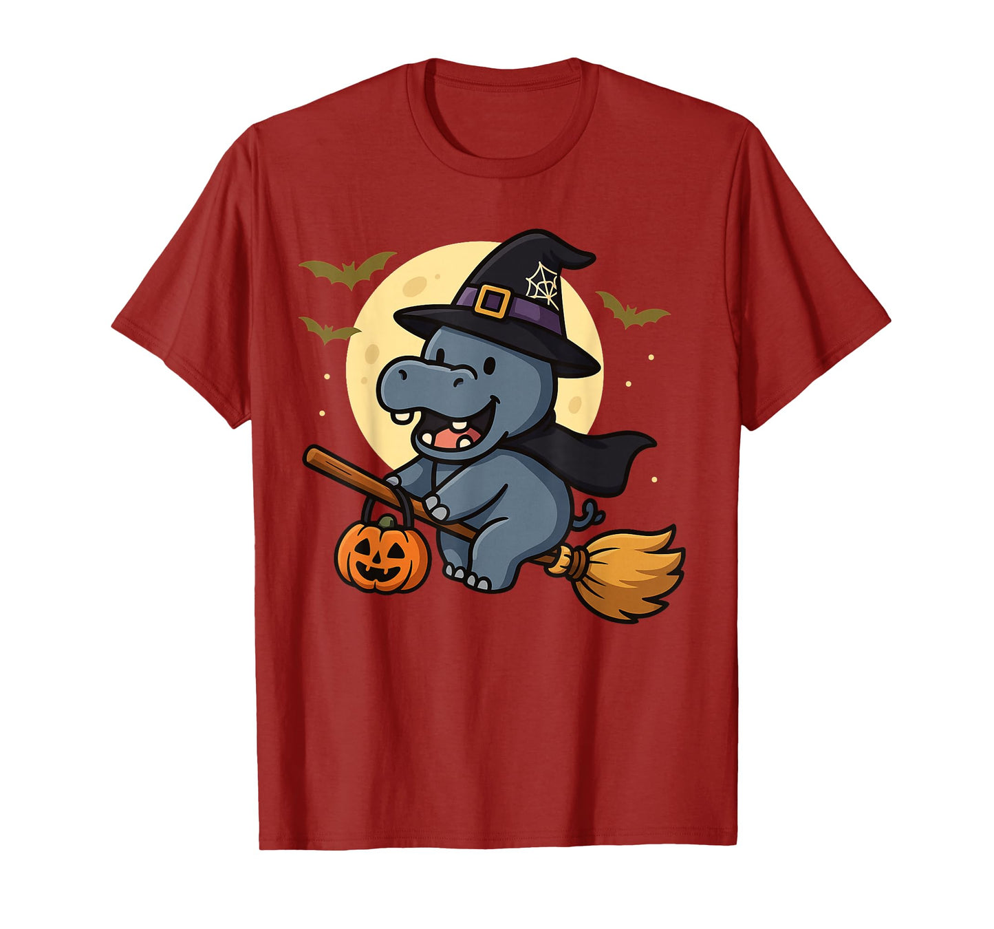 Cute Witch Hippo Halloween Outfit with Broom and Moon T-Shirt