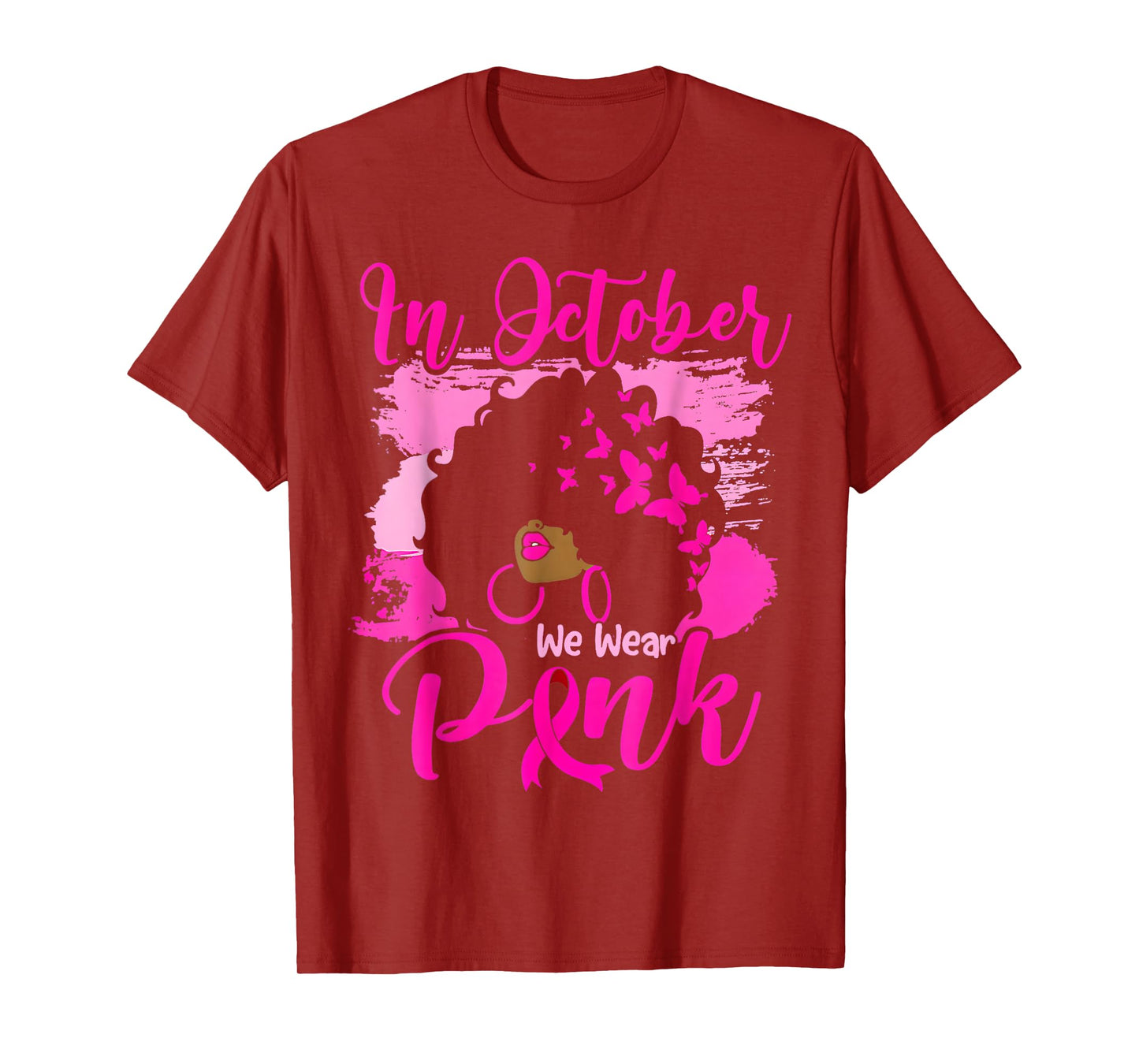 In October We Wear Pink Black Woman Breast Cancer Awareness T-Shirt