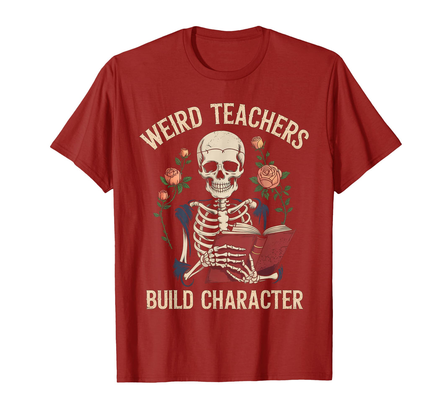 Funny Skeleton Book Floral Skull Halloween Teacher for Women T-Shirt