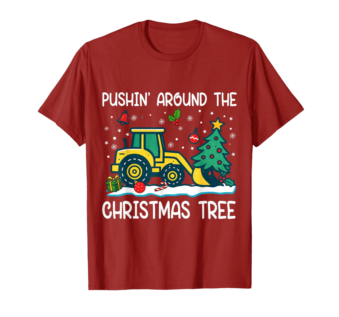 Pushin Around The Christmas Tree Tractor Xmas Boy Kids Funny T-Shirt