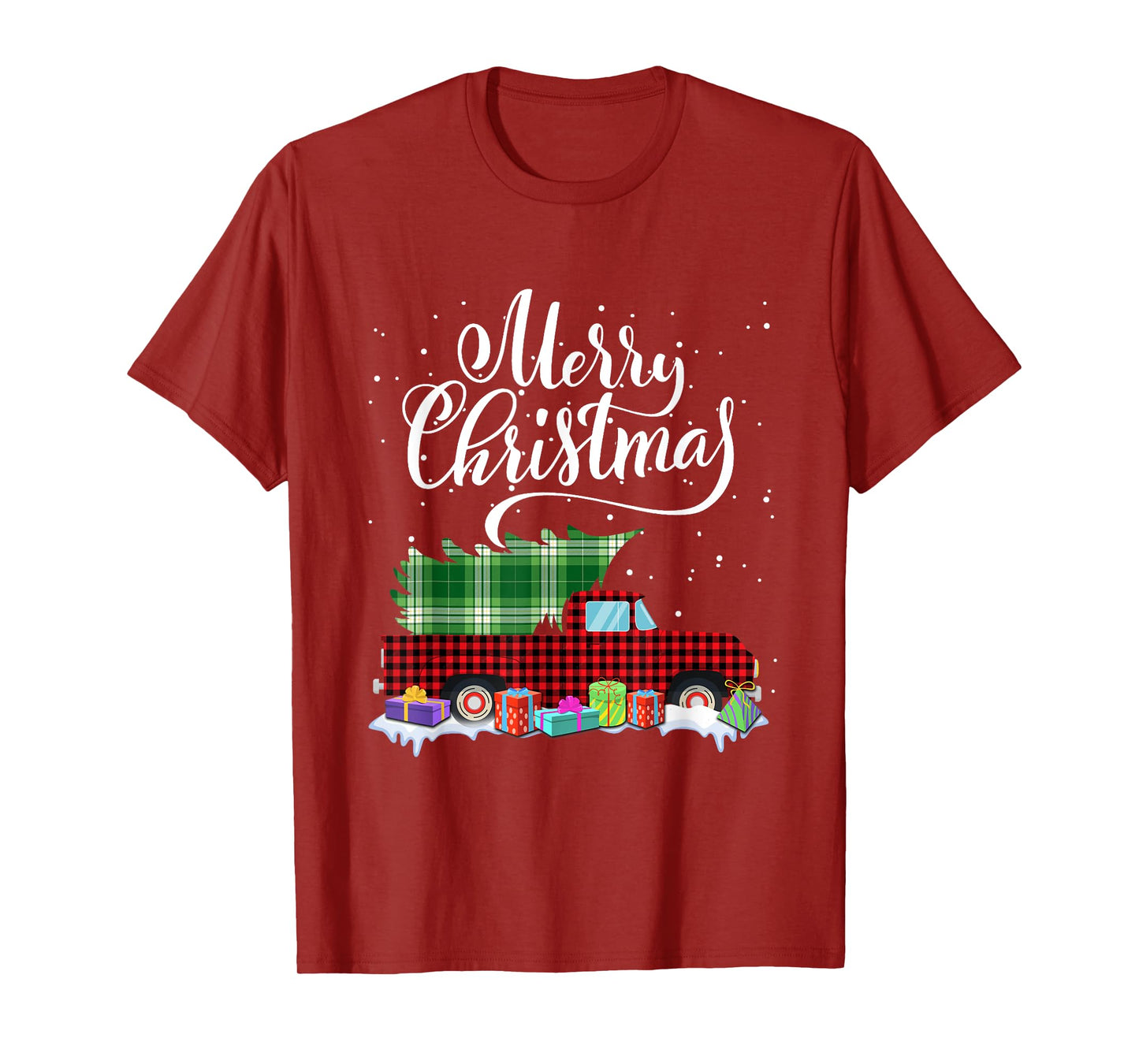 Funny Cars Christmas Tree Buffalo Plaid Red Xmas Men Boys T-Shirt
