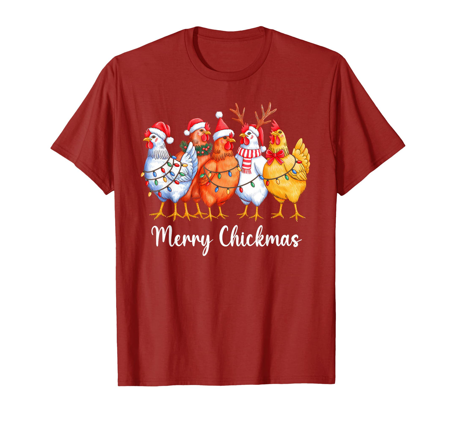 Merry Chickmas Funny Christmas Chicken Lover Santa Hat Xmas T-Shirt