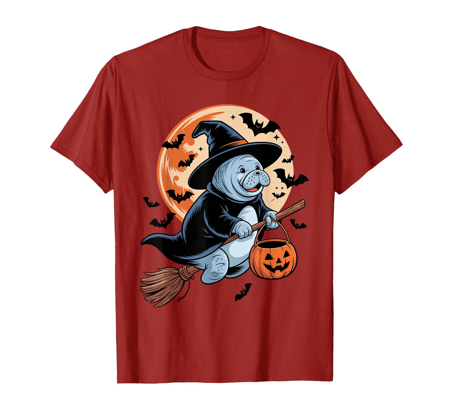 Cute Manatee Halloween Witch Hat Jack-o-Lantern Candy Bucket T-Shirt