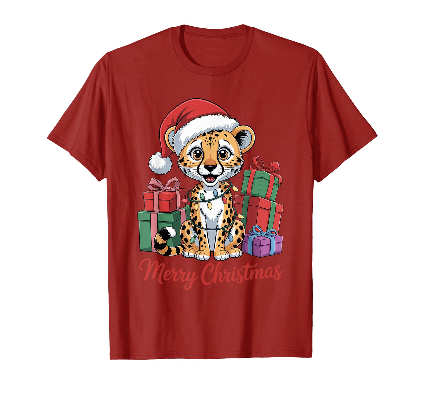Funny Cheetah Santa Hat Animals Lovers Ugly Christmas Pajama T-Shirt