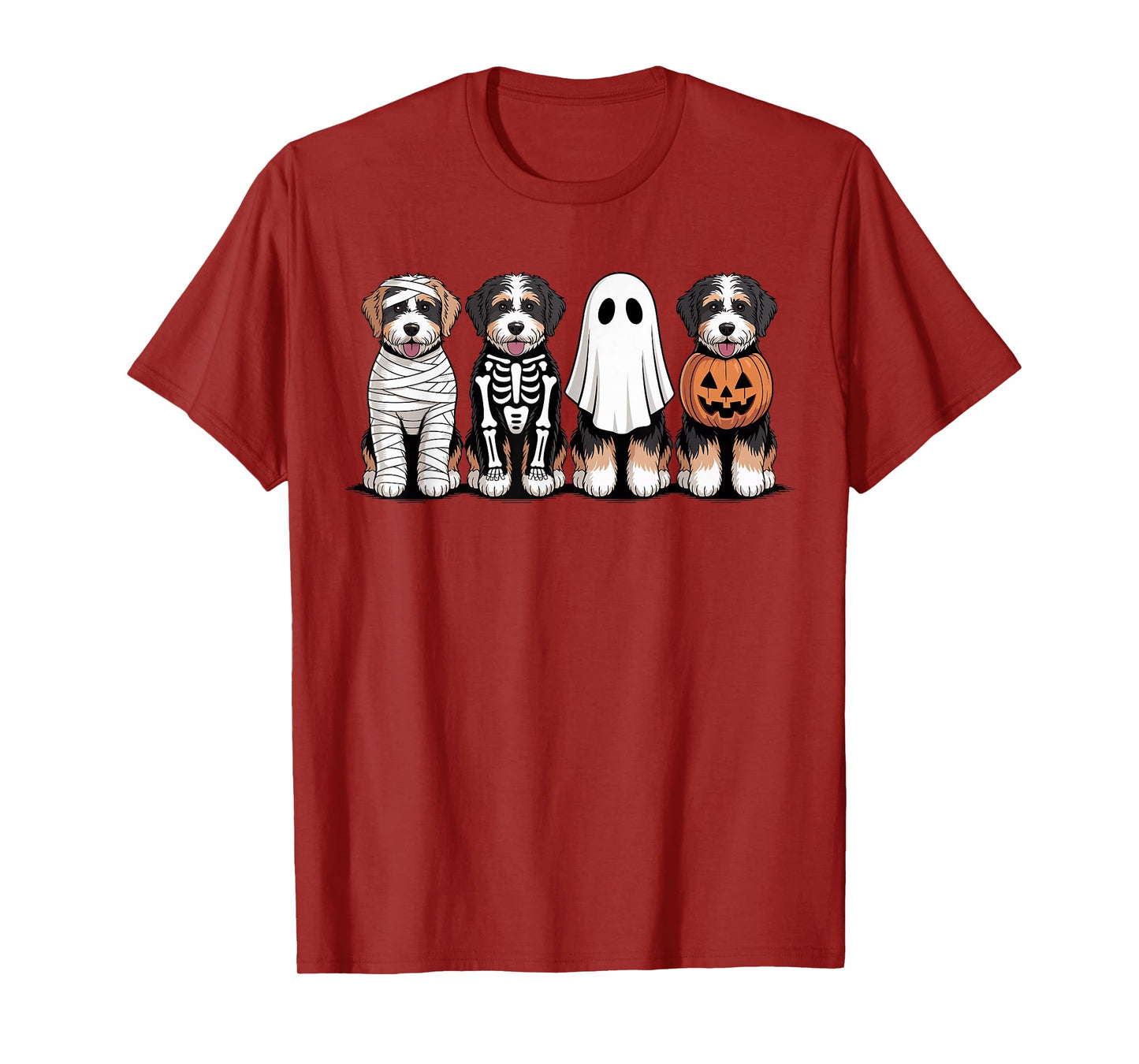 Spooky Ghost Bernedoodle Pumpkin Halloween Dog Skeleton T-Shirt