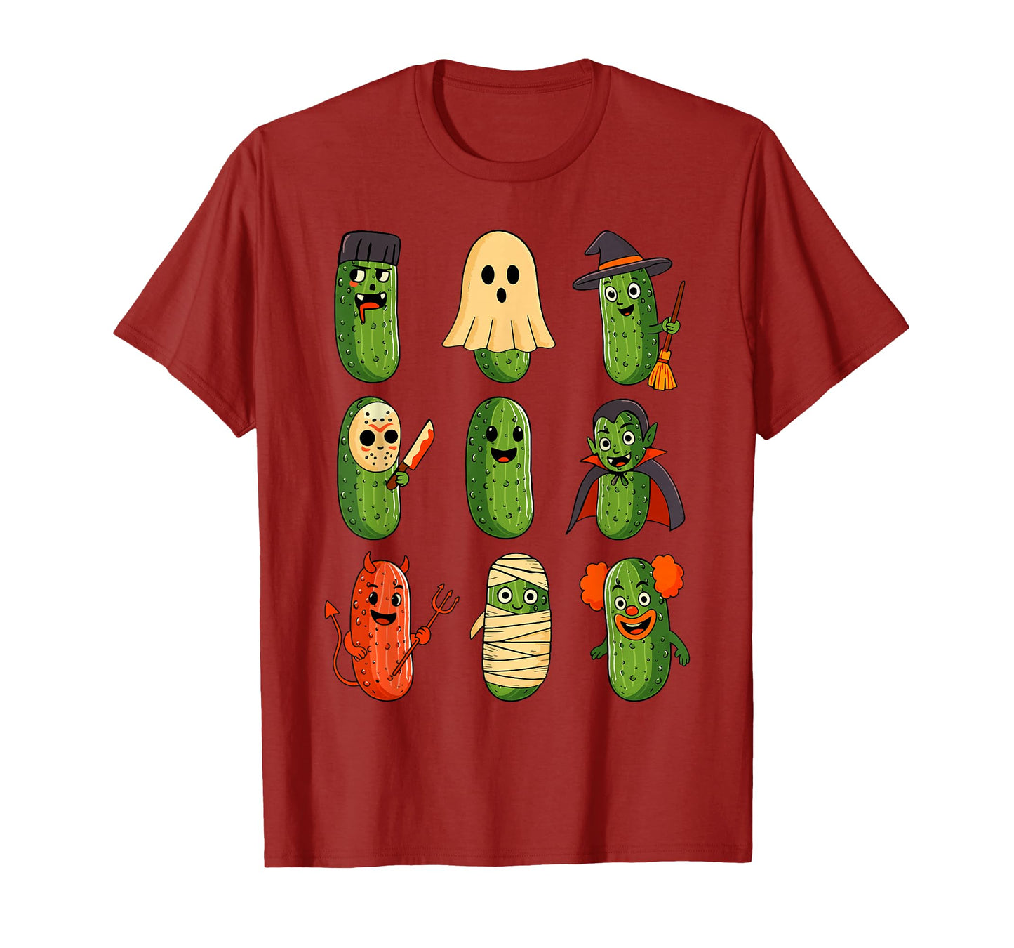 Cute Pickles Witch Pumpkin Mummy Ghost Costume Halloween Day T-Shirt