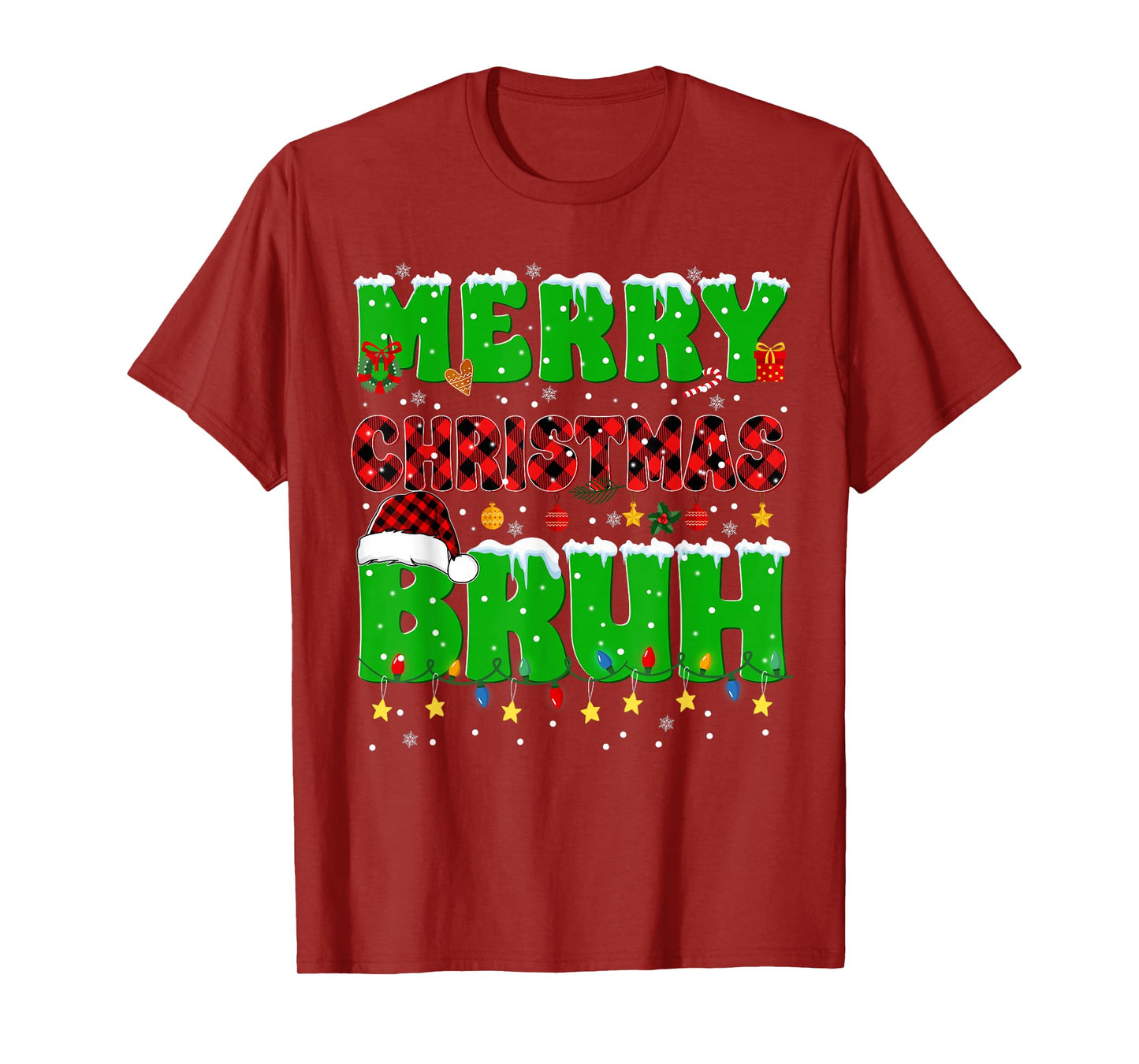 Merry Christmas Bruh Plaid Christmas Tree Pjs Xmas Boys Men T-Shirt