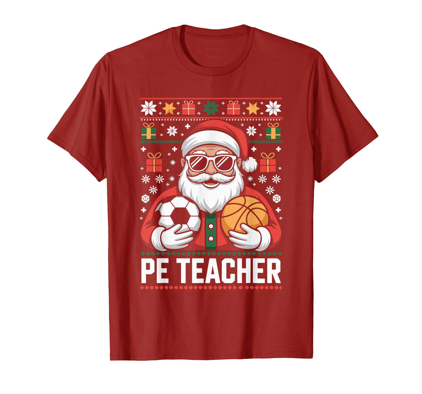 PE Teacher Santa Ugly Christmas Sweater Physical Education T-Shirt