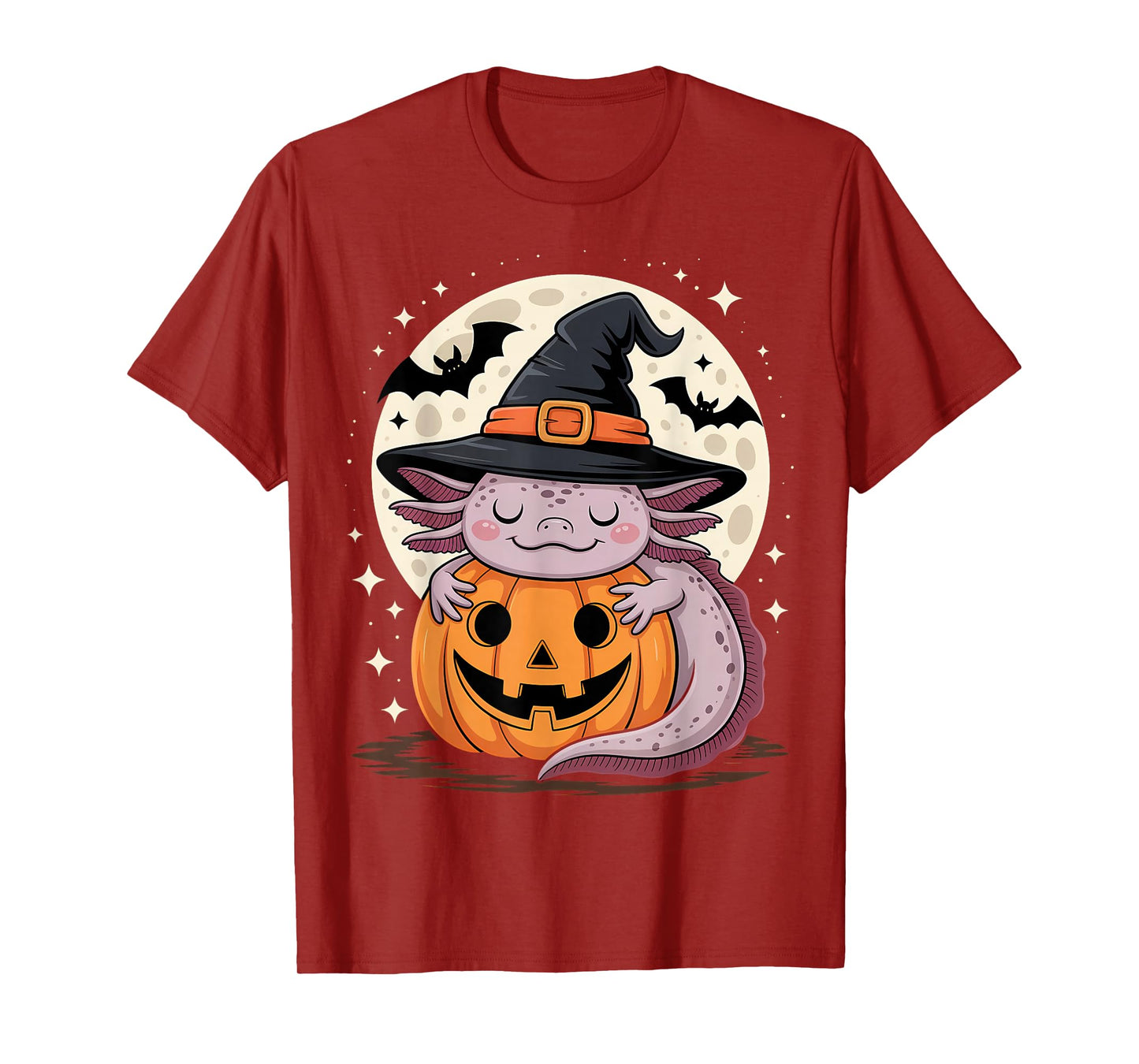 Halloween Axolotl Witch Hat Pumpkin Spooky T-Shirt