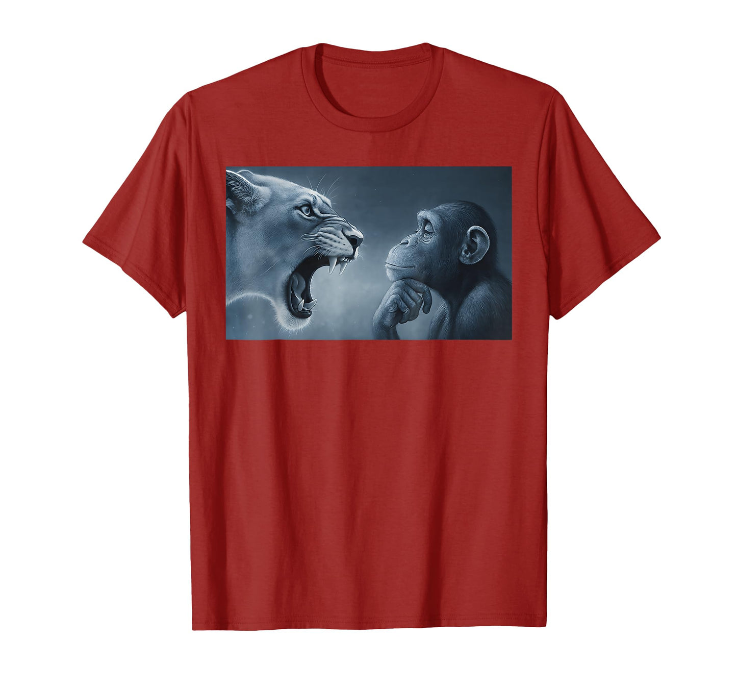 Lion Yelling at Monkey Monkey and Lion Meme Monkey Thinking T-Shirt