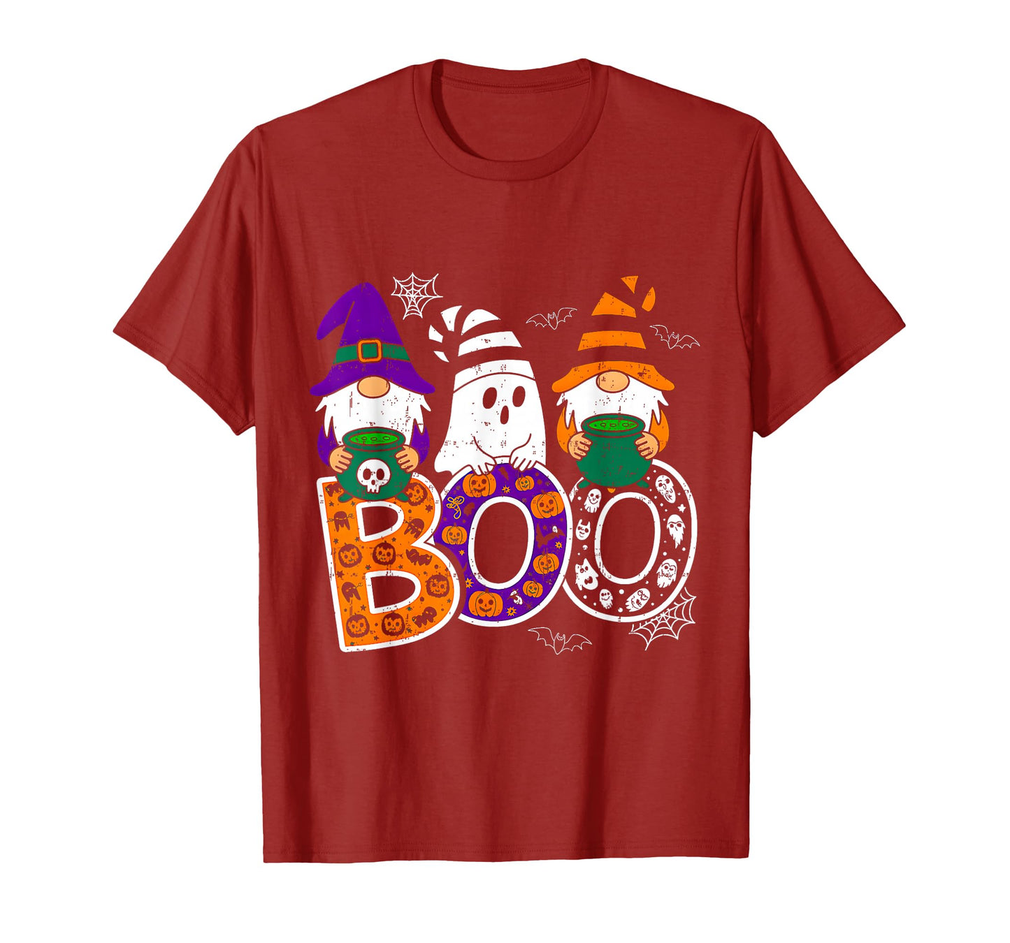 Funny Boo Witch Sipders Pumpkins Happy Halloween Gnomes T-Shirt