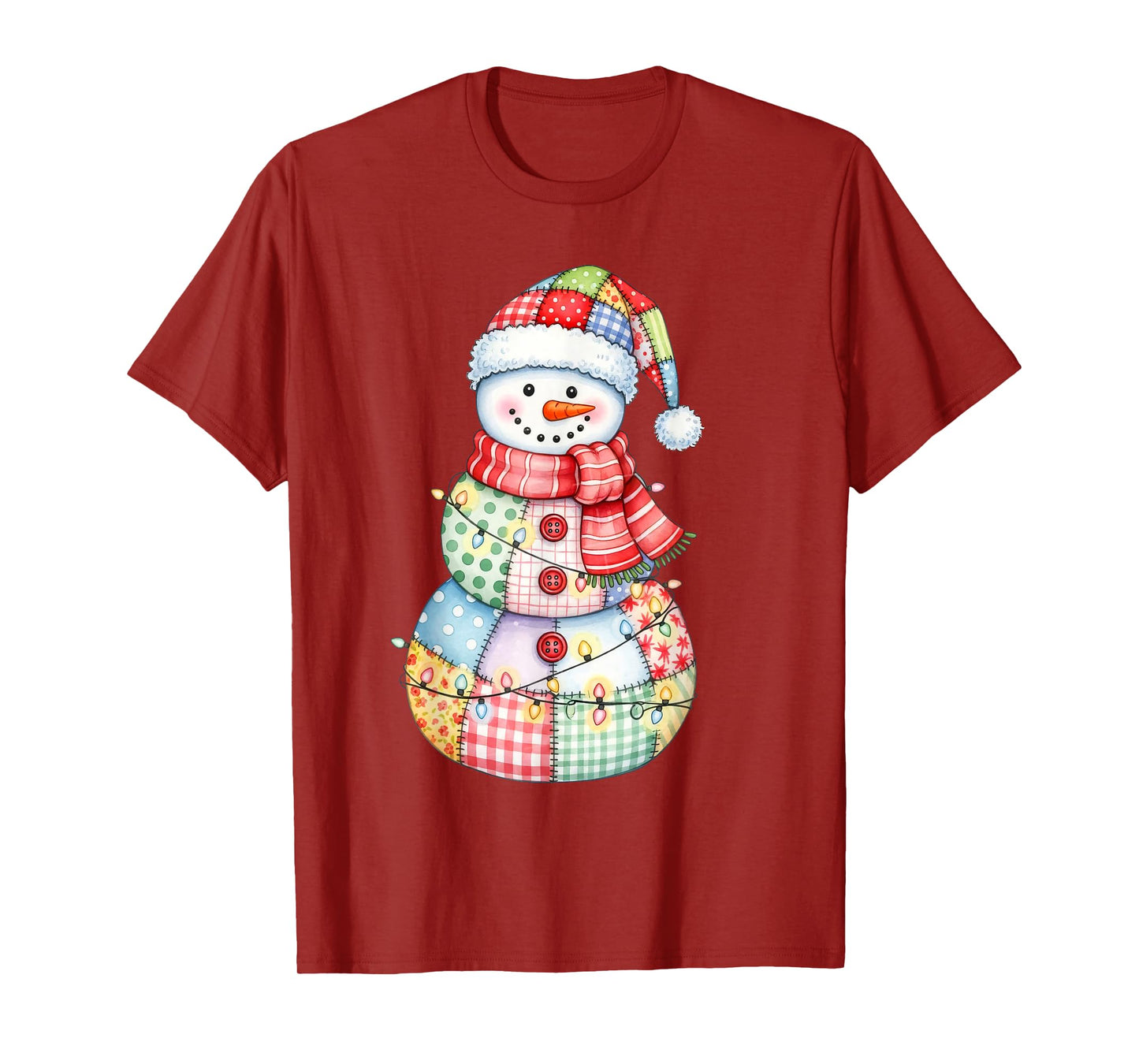 Cute Patchwork Snowman Merry Christmas Xmas Holiday Pajamas T-Shirt