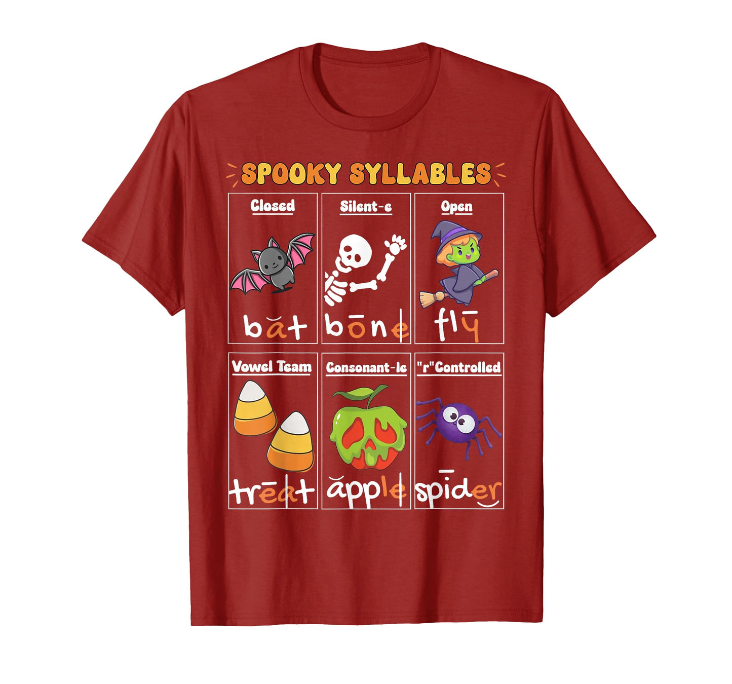 Spooky Syllables Teacher Funny Halloween Educational Kids T-Shirt