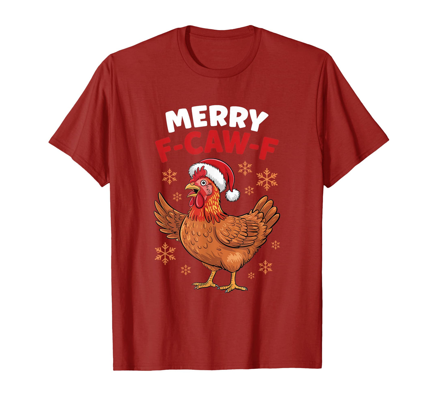 Merry F-Caw-F Funny Christmas Santa Chicken T-Shirt