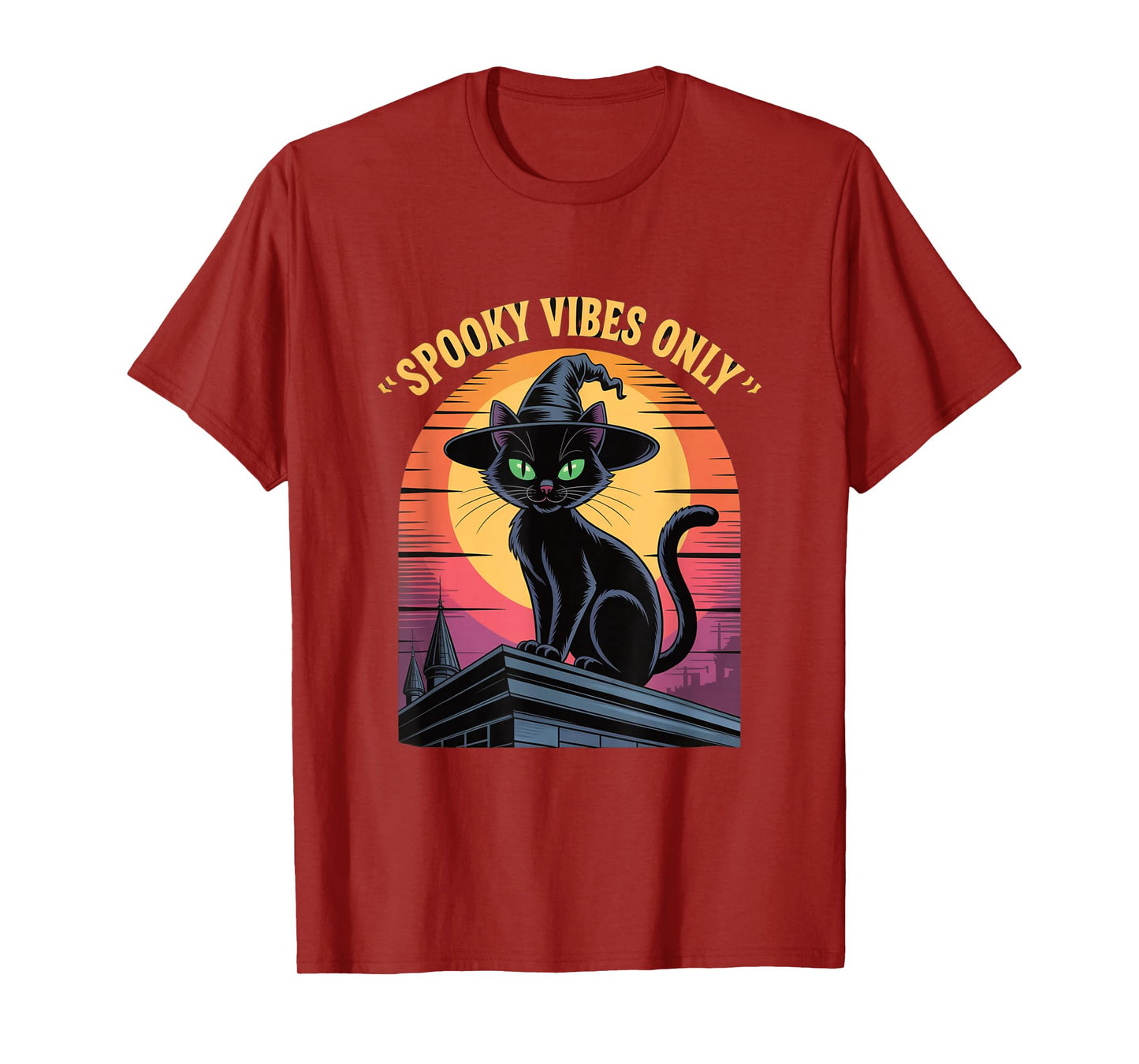 Spooky Vibes Only Cat Witch Halloween Pumpkin T-Shirt