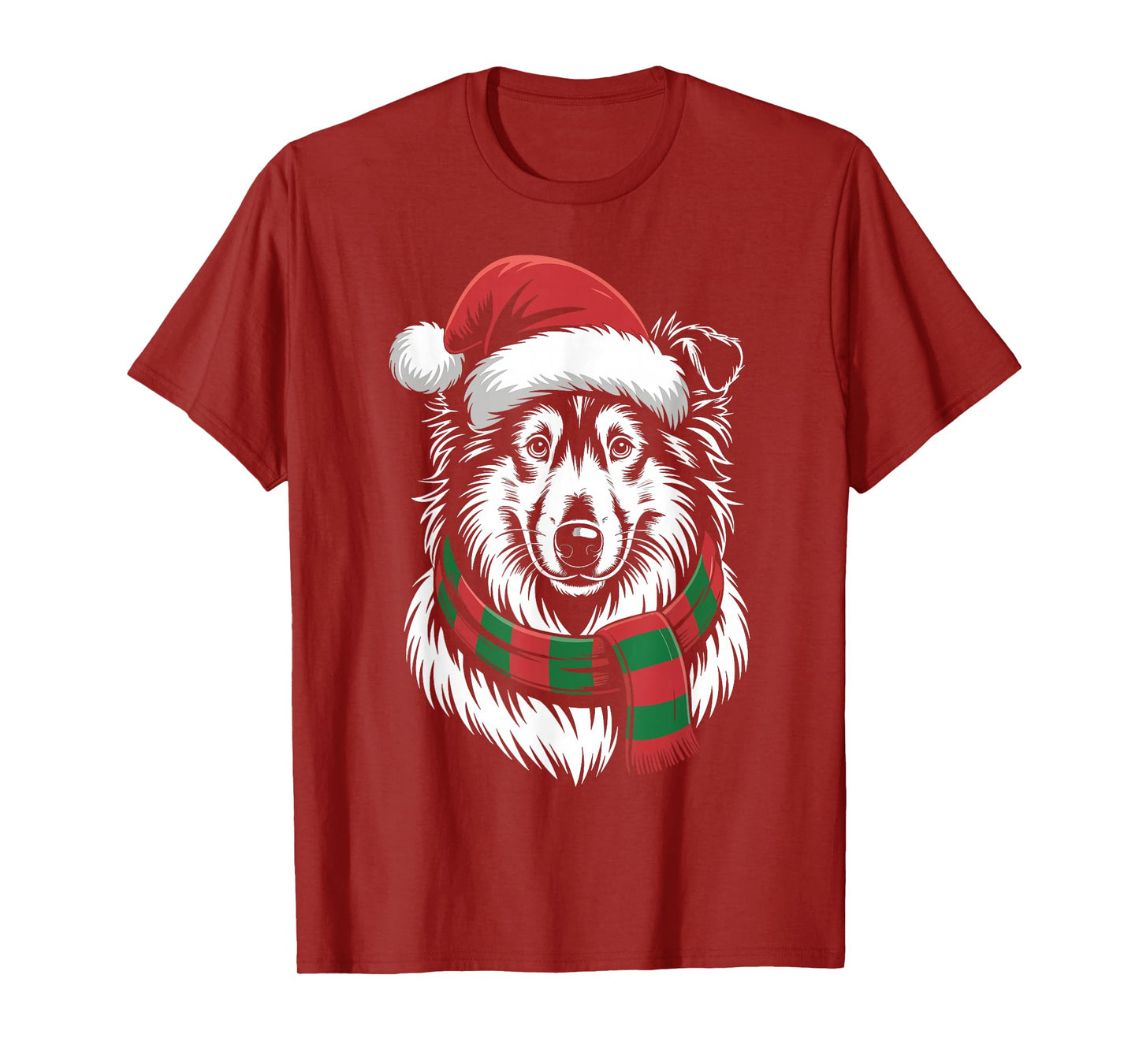 Rough Collie Dog Xmas Santa Hat Scarf Christmas Costume T-Shirt