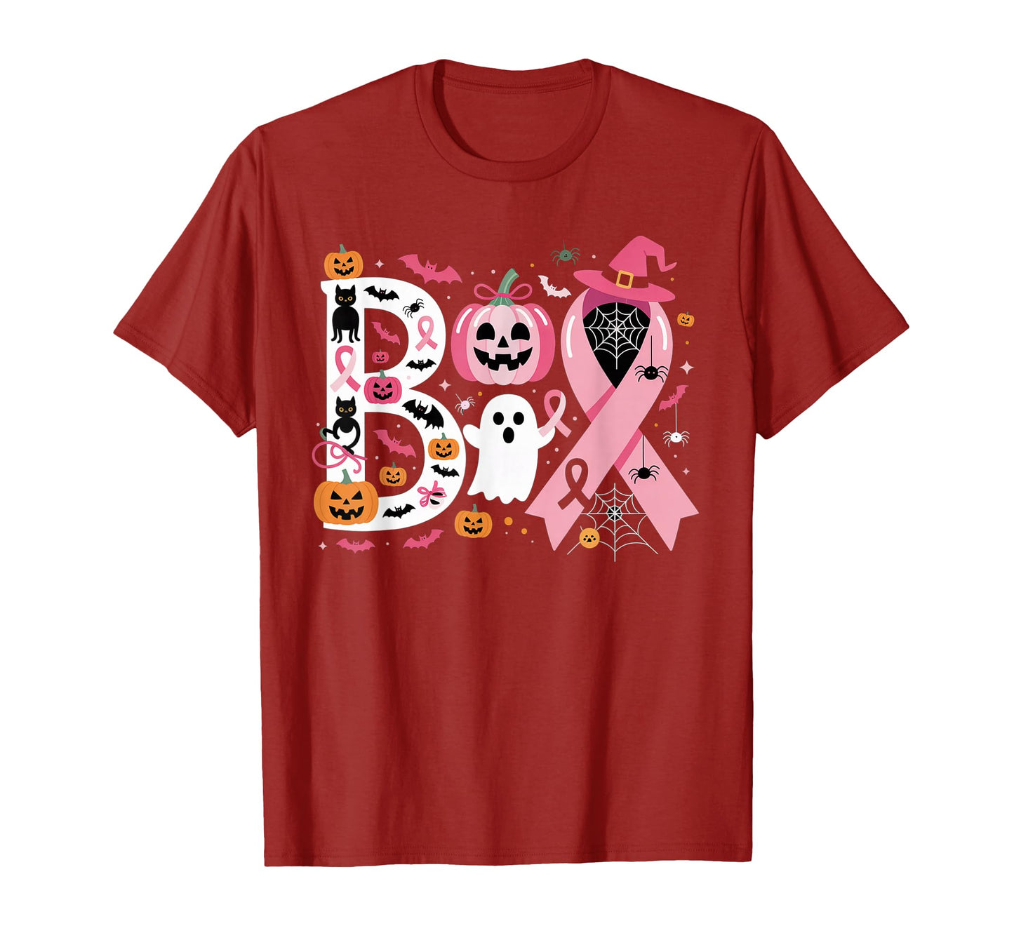Boo Halloween Pumpkin Pink Ribbon Witch Cancer Awareness T-Shirt
