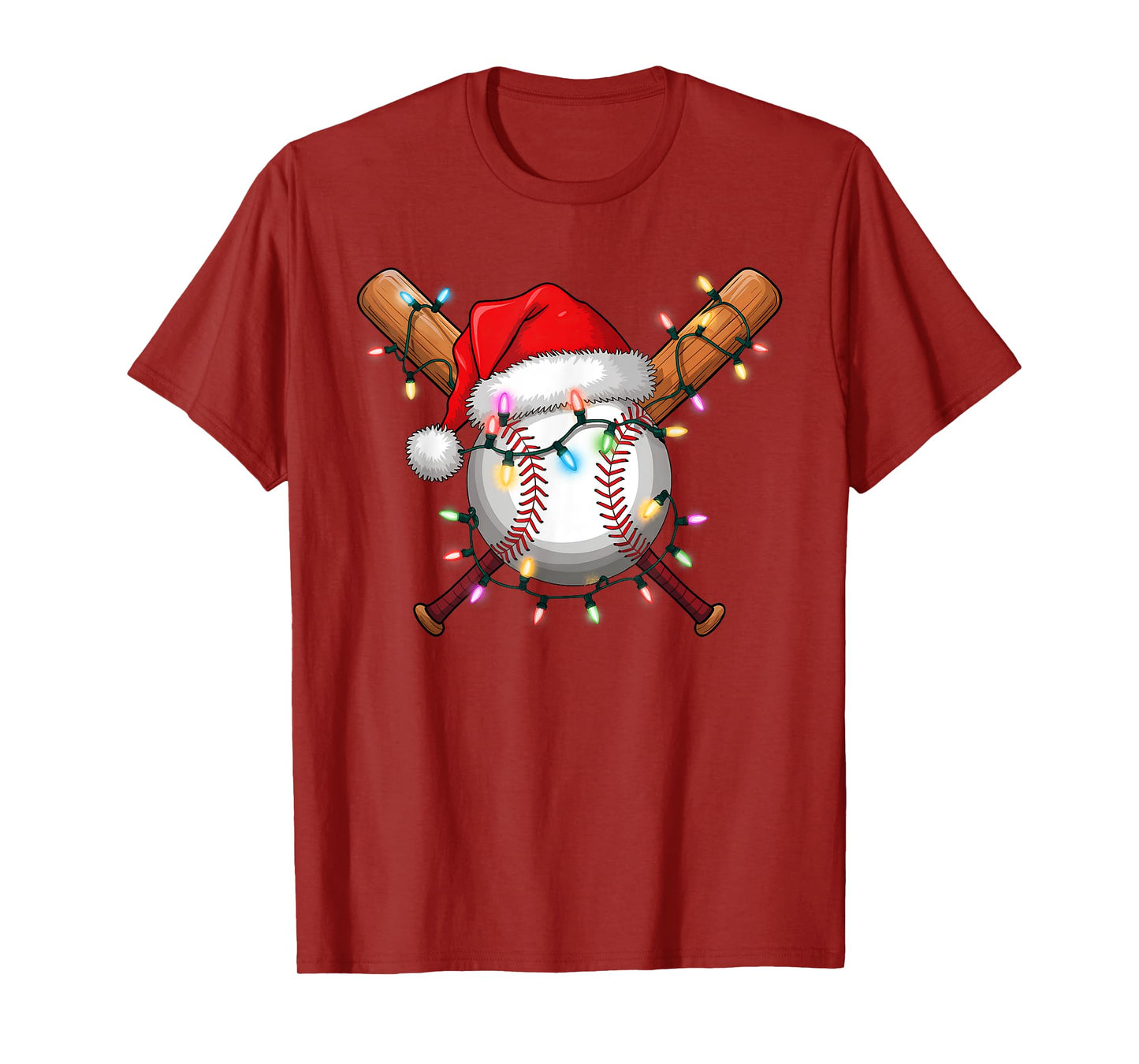 Christmas Baseball Player Santa Hat Sports Men Boys T-Shirt
