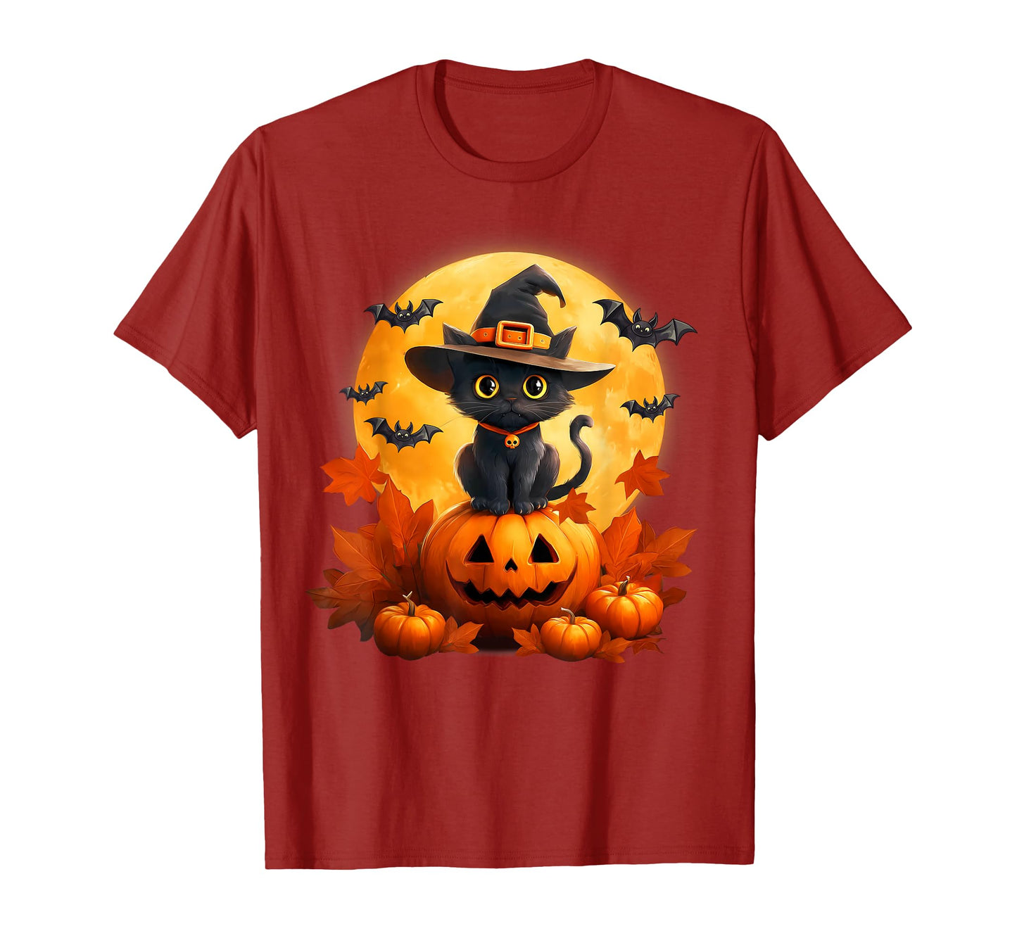 Spooky Halloween Moon Black Cat Witch Pumpkin Autumn Season T-Shirt