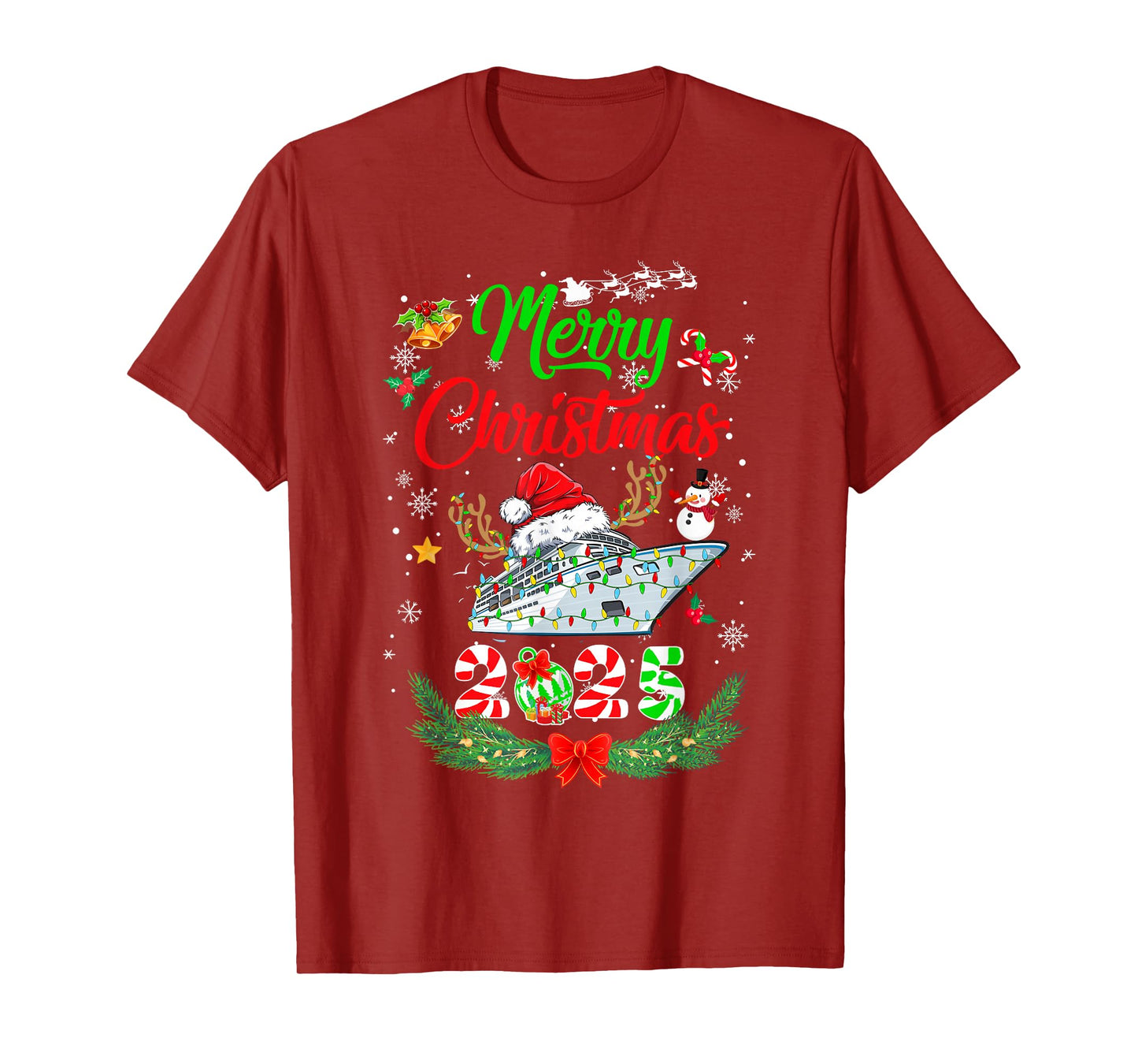 Merry Cruisemas 2025 Christmas Santa Reindeer Cruise Funny T-Shirt