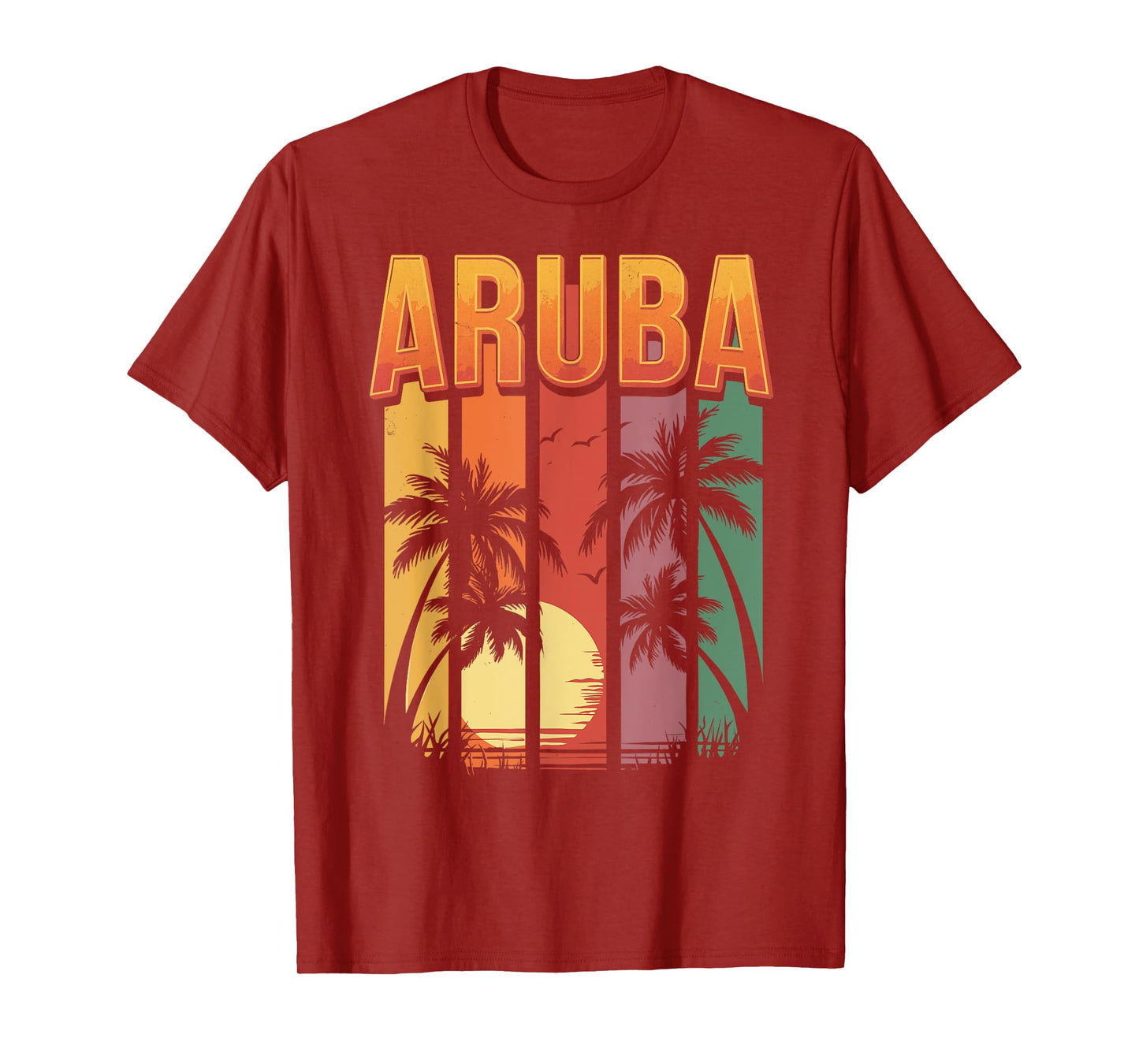 Aruba Retro Sunset Palm Tree Caribbean Vacation Souvenir 297 T-Shirt