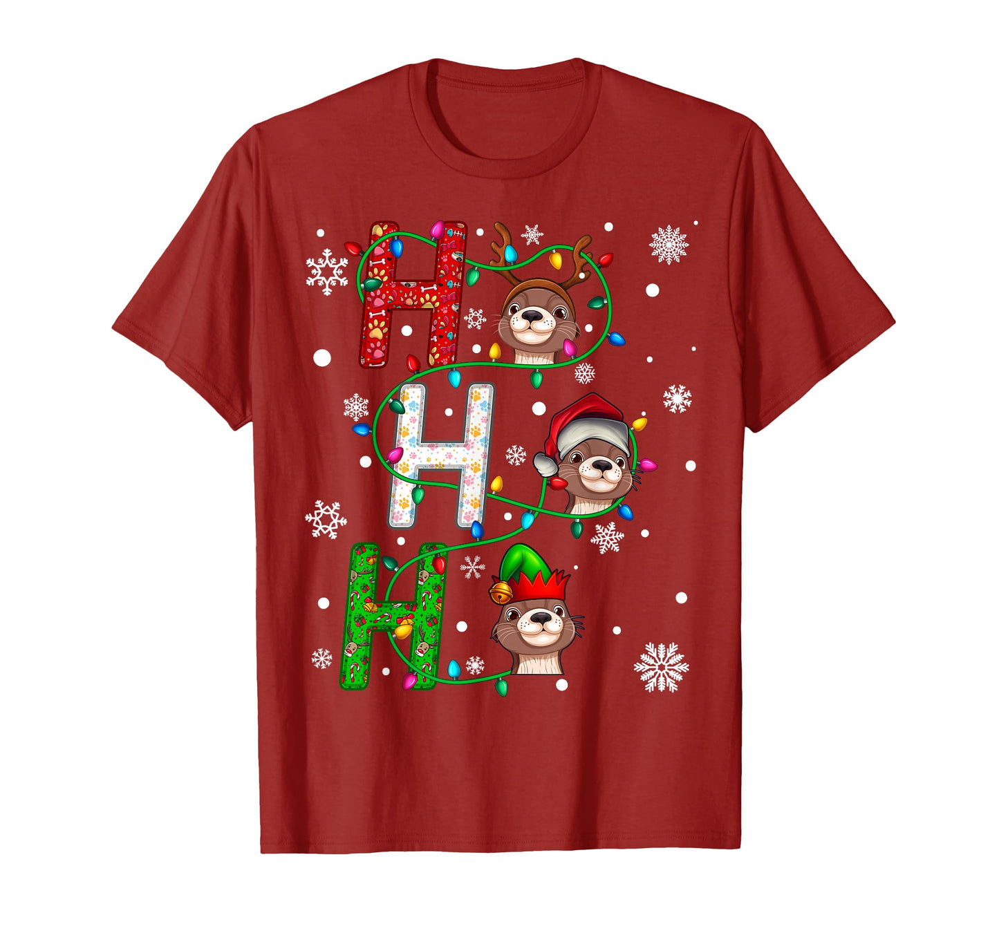 Matching Christmas Santa Hat Ho Ho Ho Sea Otter Animal Xmas T-Shirt