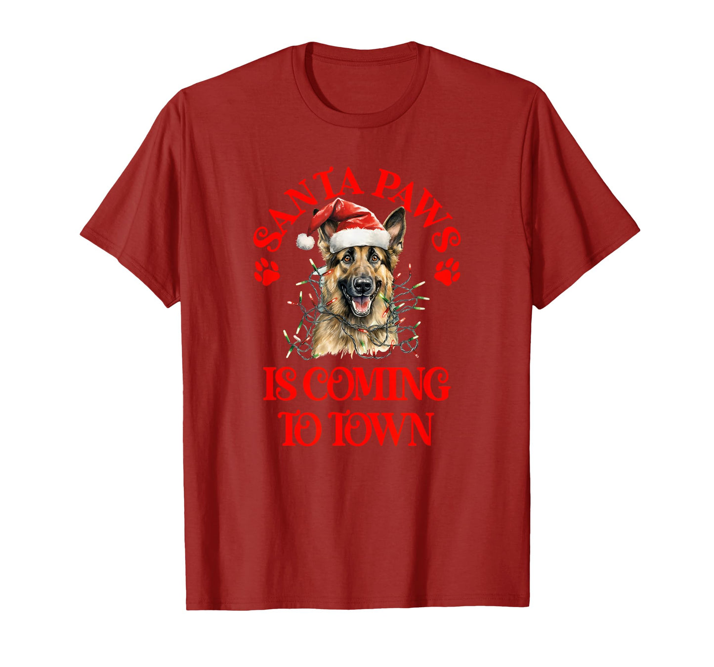Santa Paws is Coming to Town with Christmas German Shepherd T-Shirt