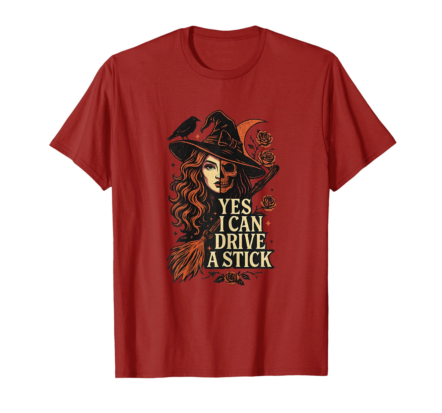 Gothic Witch Halloween - Yes I Can Drive A Stick Vintage T-Shirt