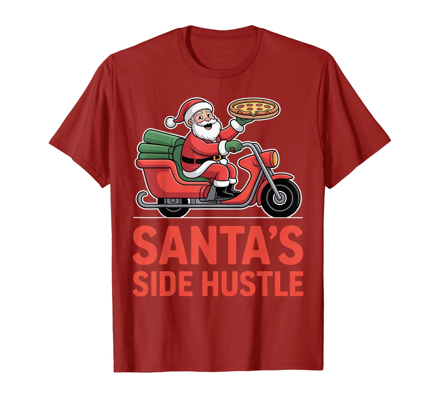 Santa’s Side Hustle - Santa Delivering Pizza on Scooter T-Shirt