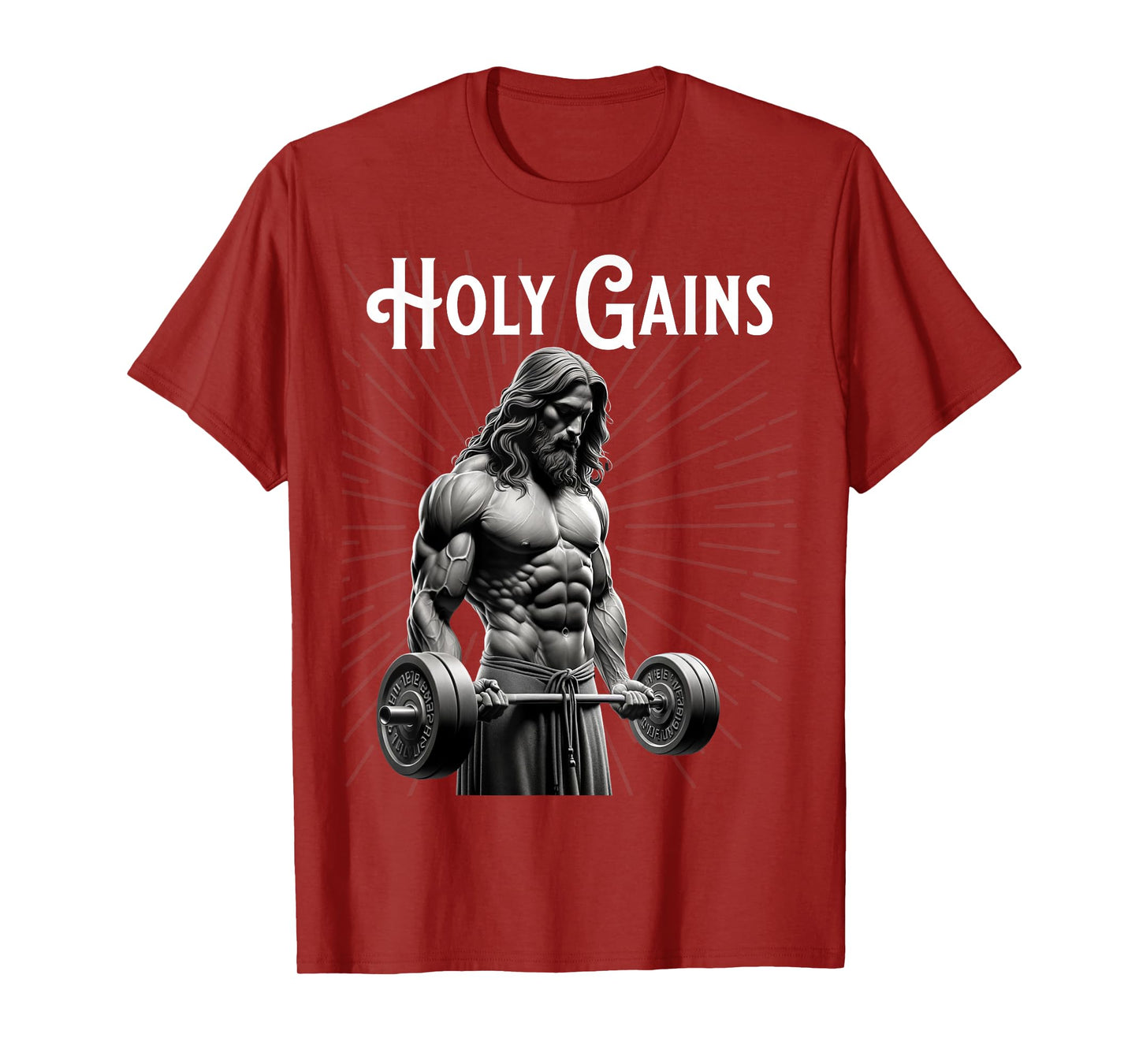 Funny Gym Workout Holy Gains Jesus Lifting Weights T-Shirt
