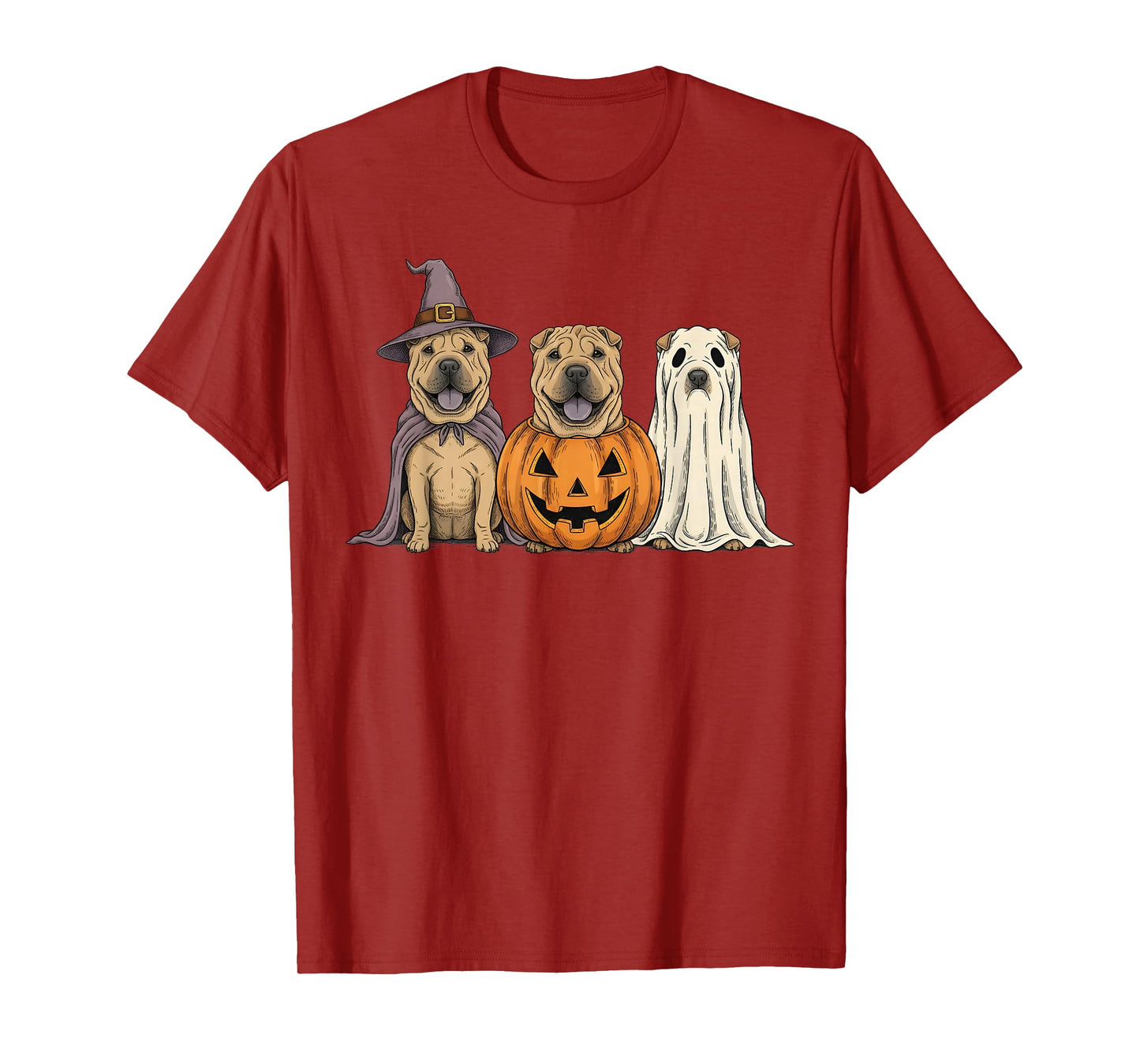 Spooky Ghost Shar Pei Pumpkin Halloween Dog Lover T-Shirt