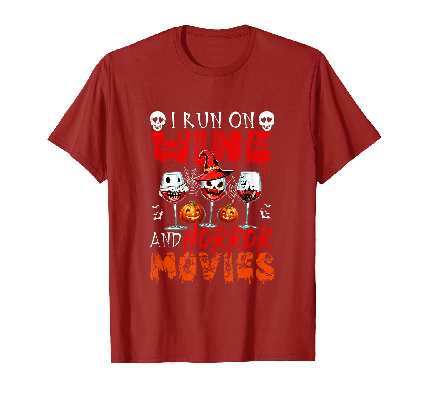 Run On Horror Movies and Wine Halloween Drinker Team T-Shirt