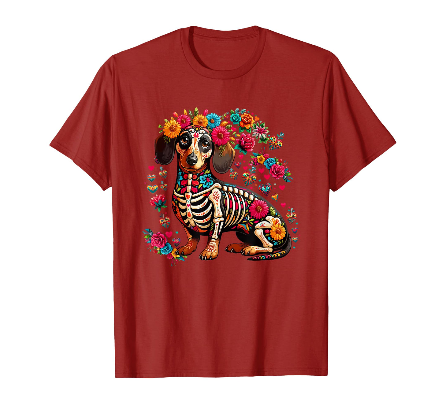 Dachshund Floral Skeleton Dia De Los Muertos Mexican Lover T-Shirt