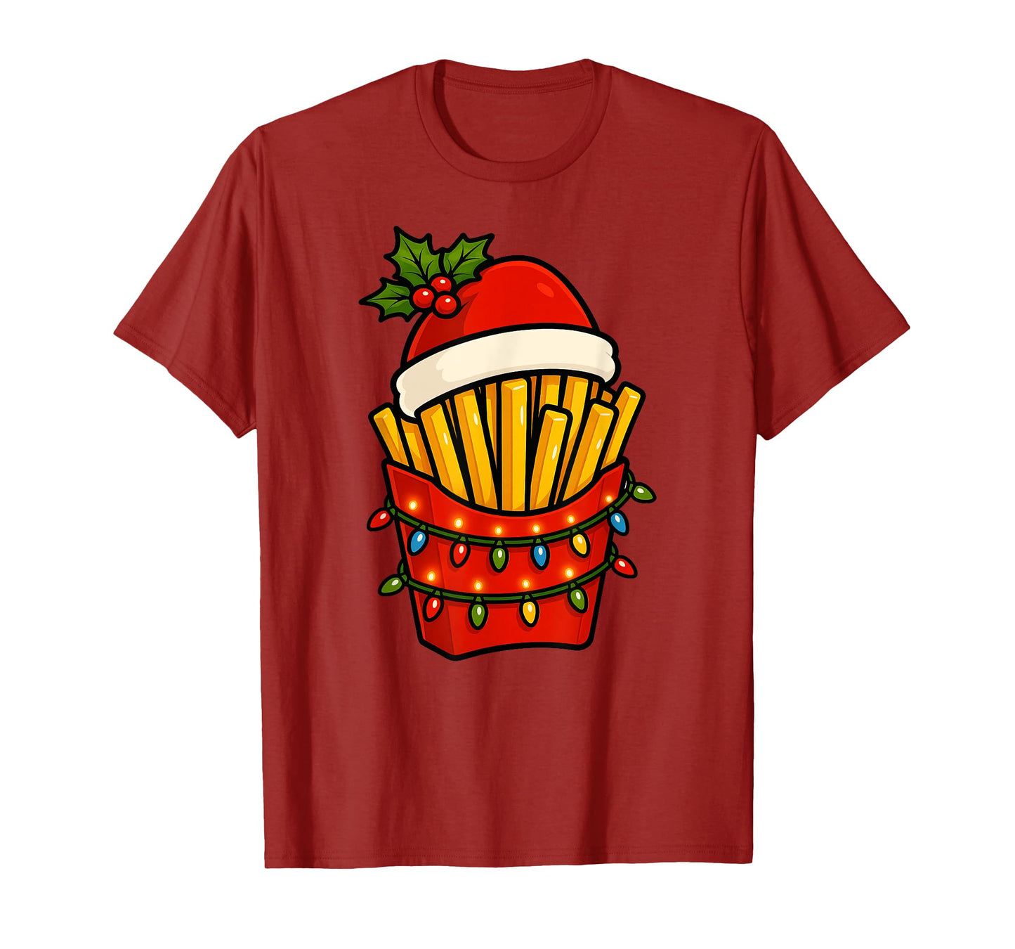 French Fries Merry Christmas Santa Hat Xmas Boys Girls Kids T-Shirt
