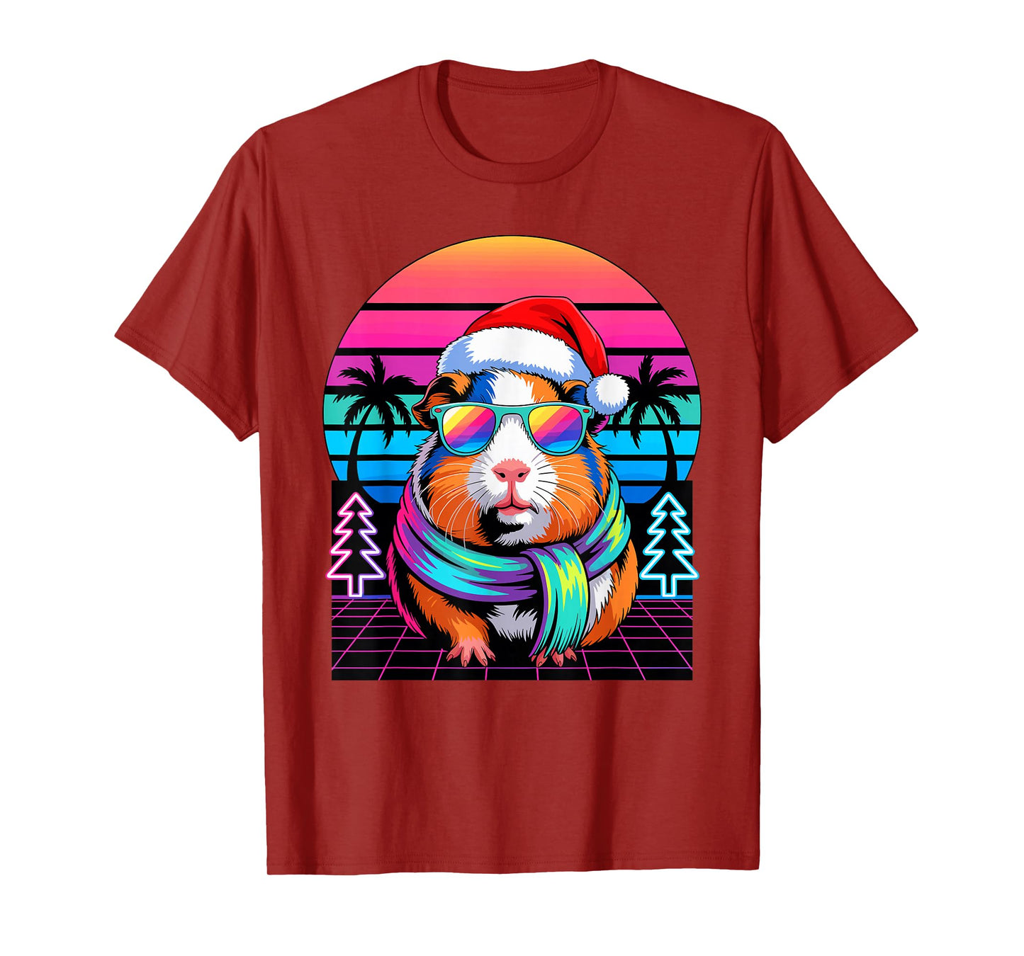 Christmas Synthwave Guinea Pig Sunglasses T-Shirt