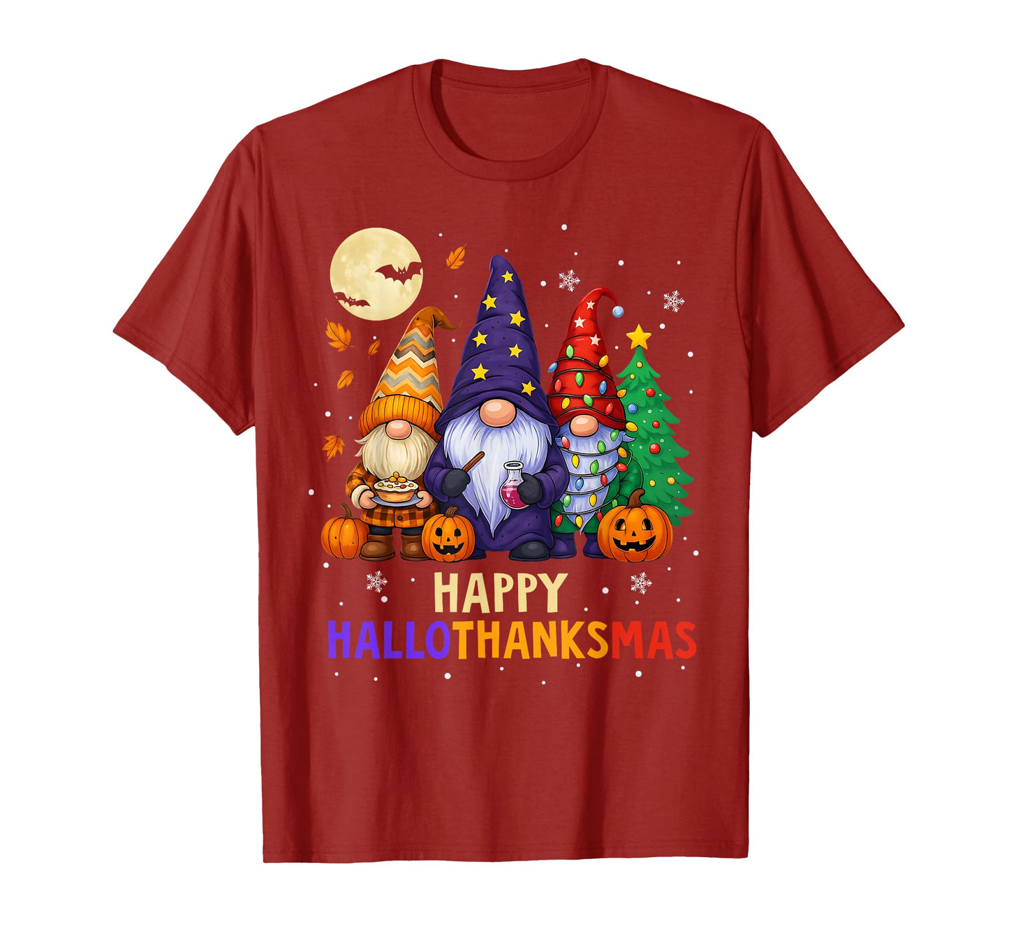 Happy Hallothanksmas Gnomes Lover Halloween Merry Christmas T-Shirt