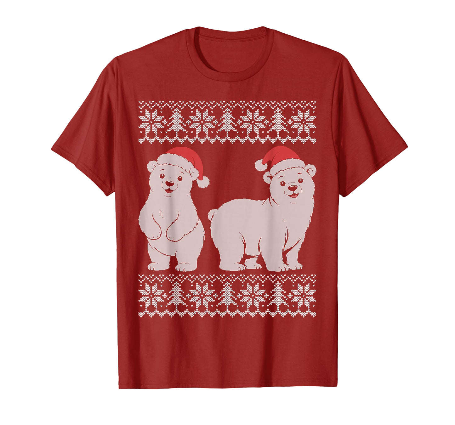 Polar Bear Christmas, White Bear Wearing Santa hat T-Shirt