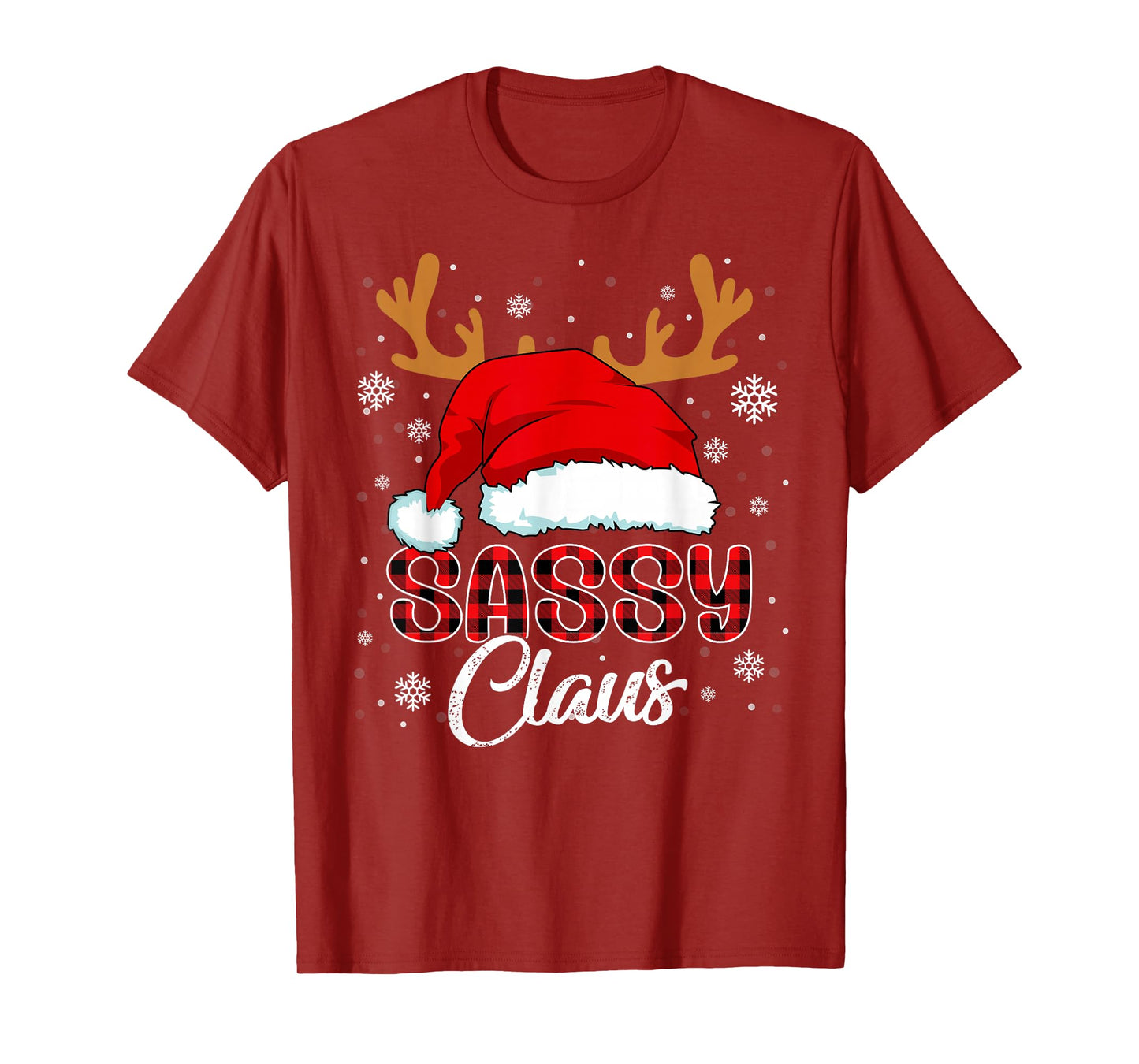 Sassy Claus Santa Hat Christmas Red Plaid Matching Family T-Shirt