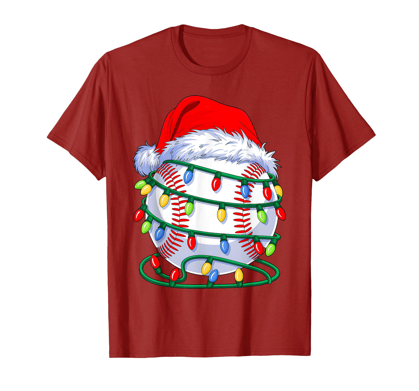 Baseball Ball Santa Hat Christmas Baseball Xmas Lights T-Shirt