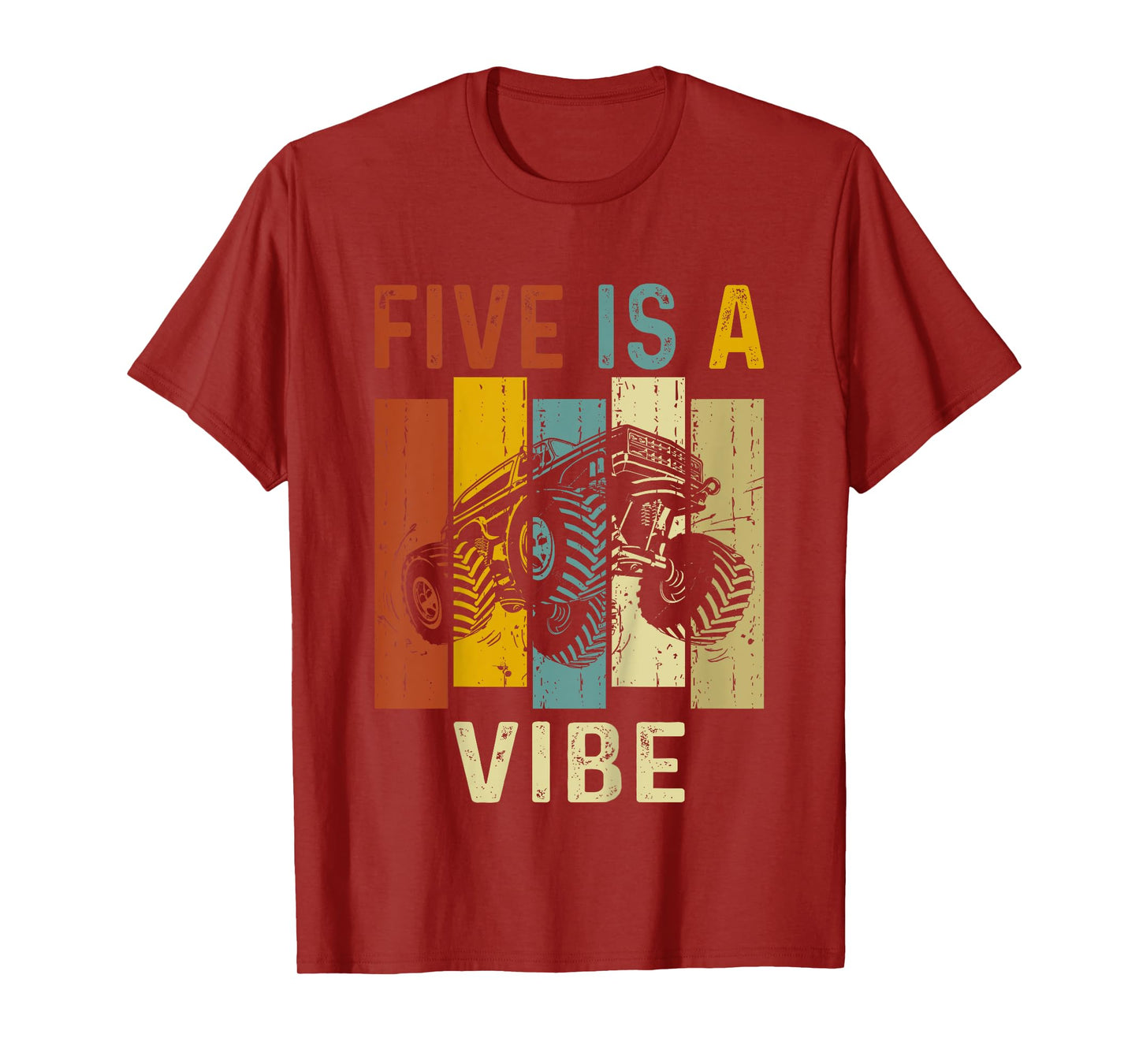 Five Is A Vibe Cute 5th Birthday design Monster 5Years Truck T-Shirt