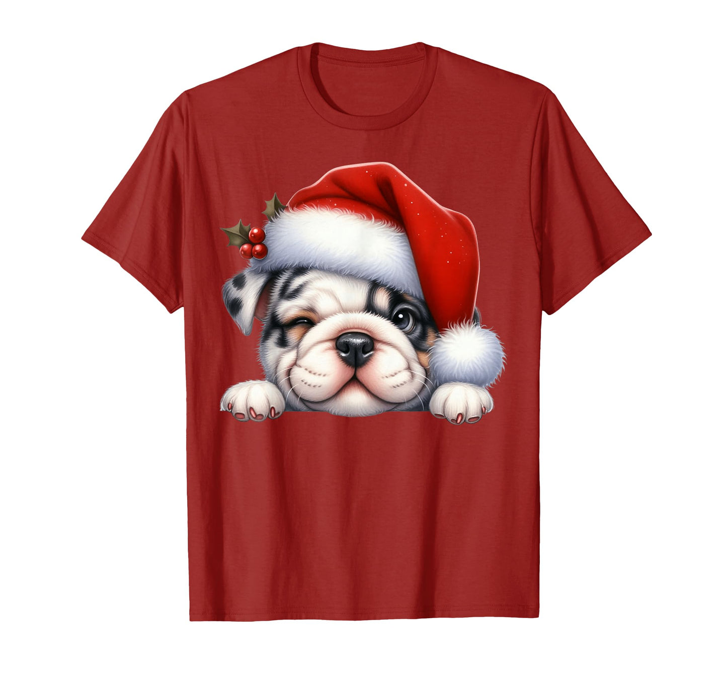 Bulldog Dog Christmas Santa Hat Dog Mom Dad T-Shirt