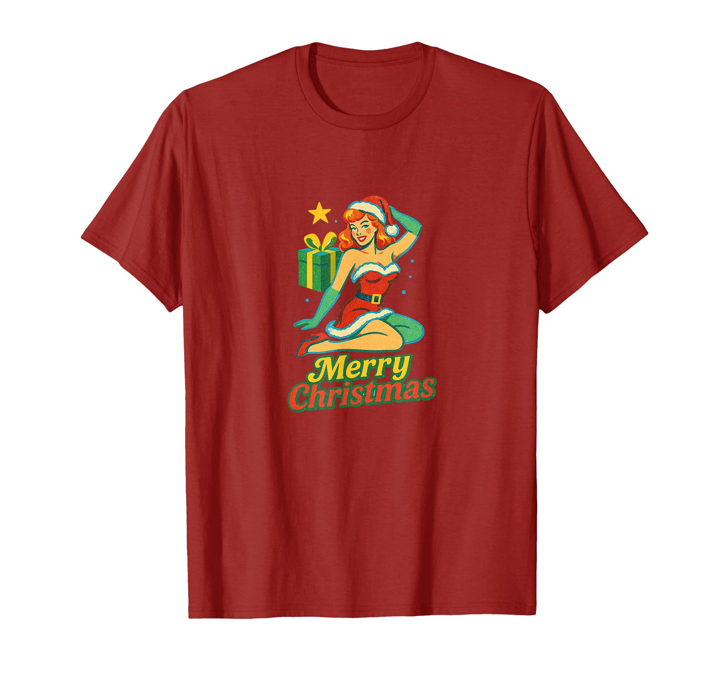 Vintage Merry Christmas Pinup Girl Holiday Retro Art T-Shirt